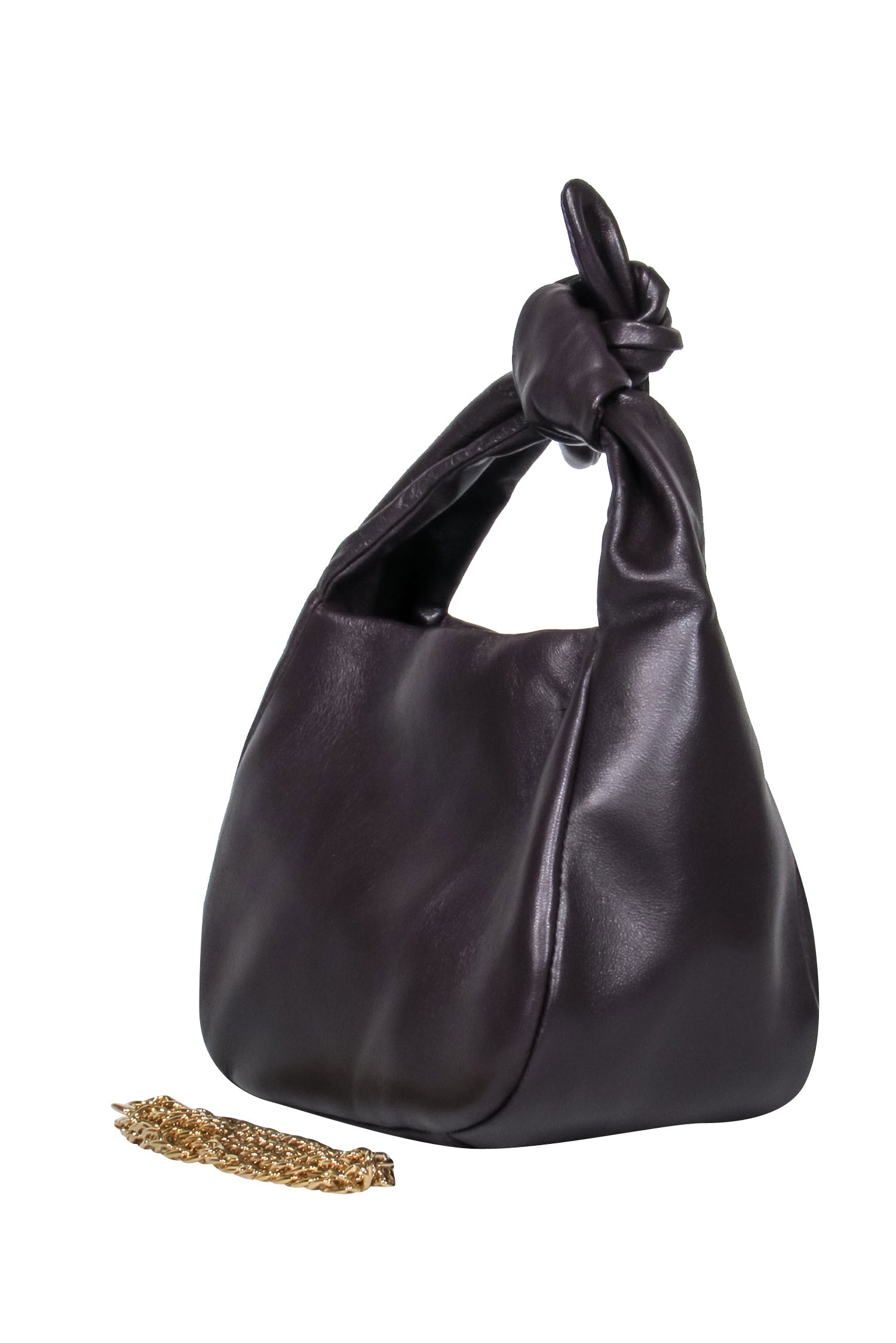Cuyana - Stunning Burgundy Italian Leather Mini Bow Crossbody Bag with Gold-Toned Chain Strap