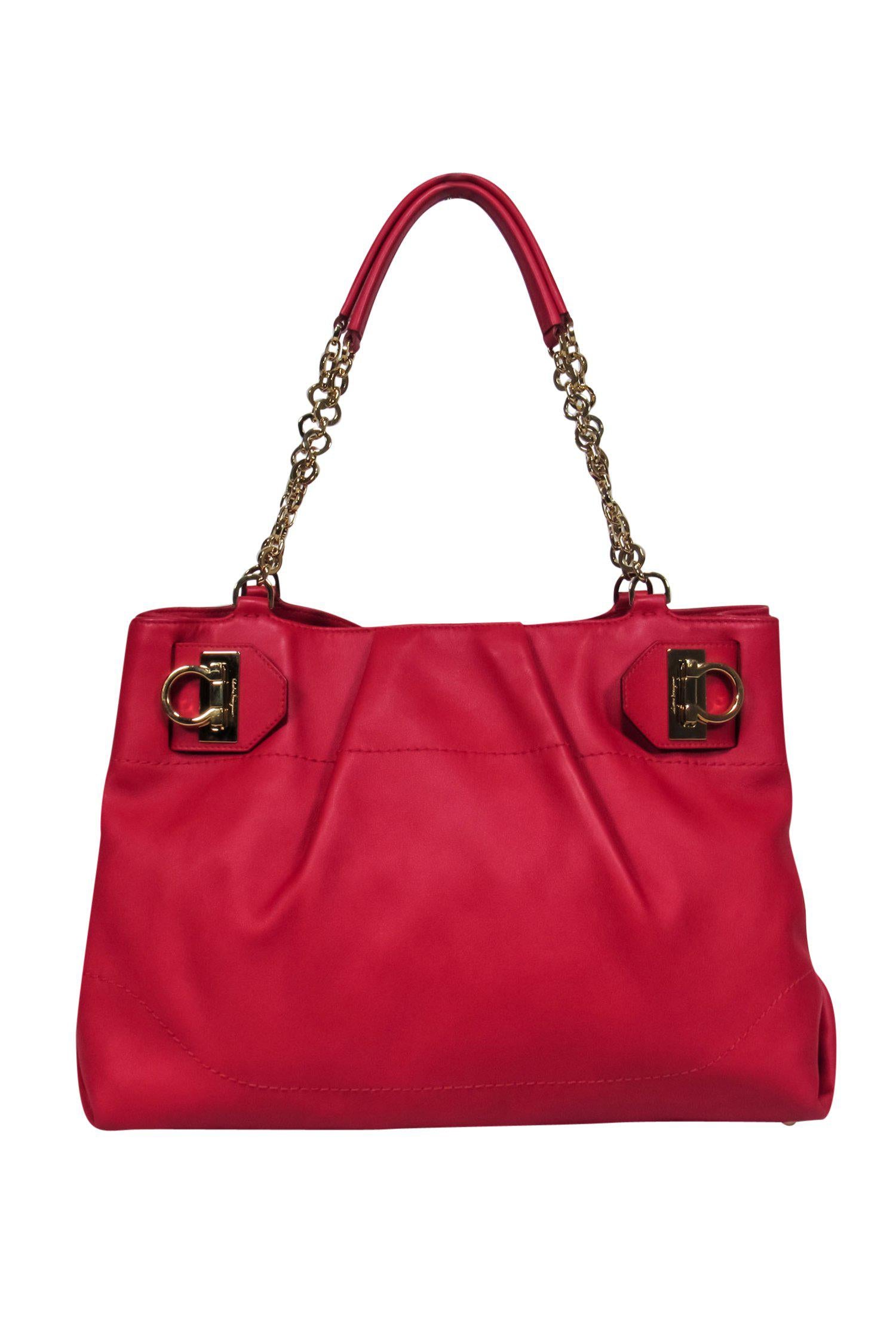 Ferragamo's Stunning Red Leather Large Chain Handle Tote - Grab Yours Now!