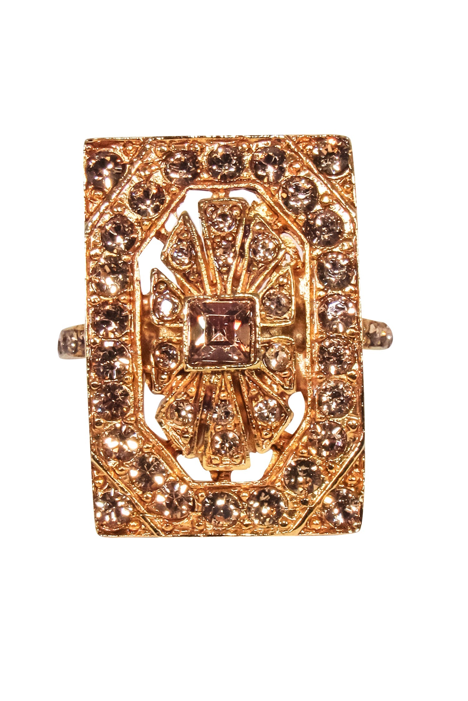 Oscar de la Renta Rose Gold Rectangular Gem Ring - Size 6: A Stunning Statement Piece