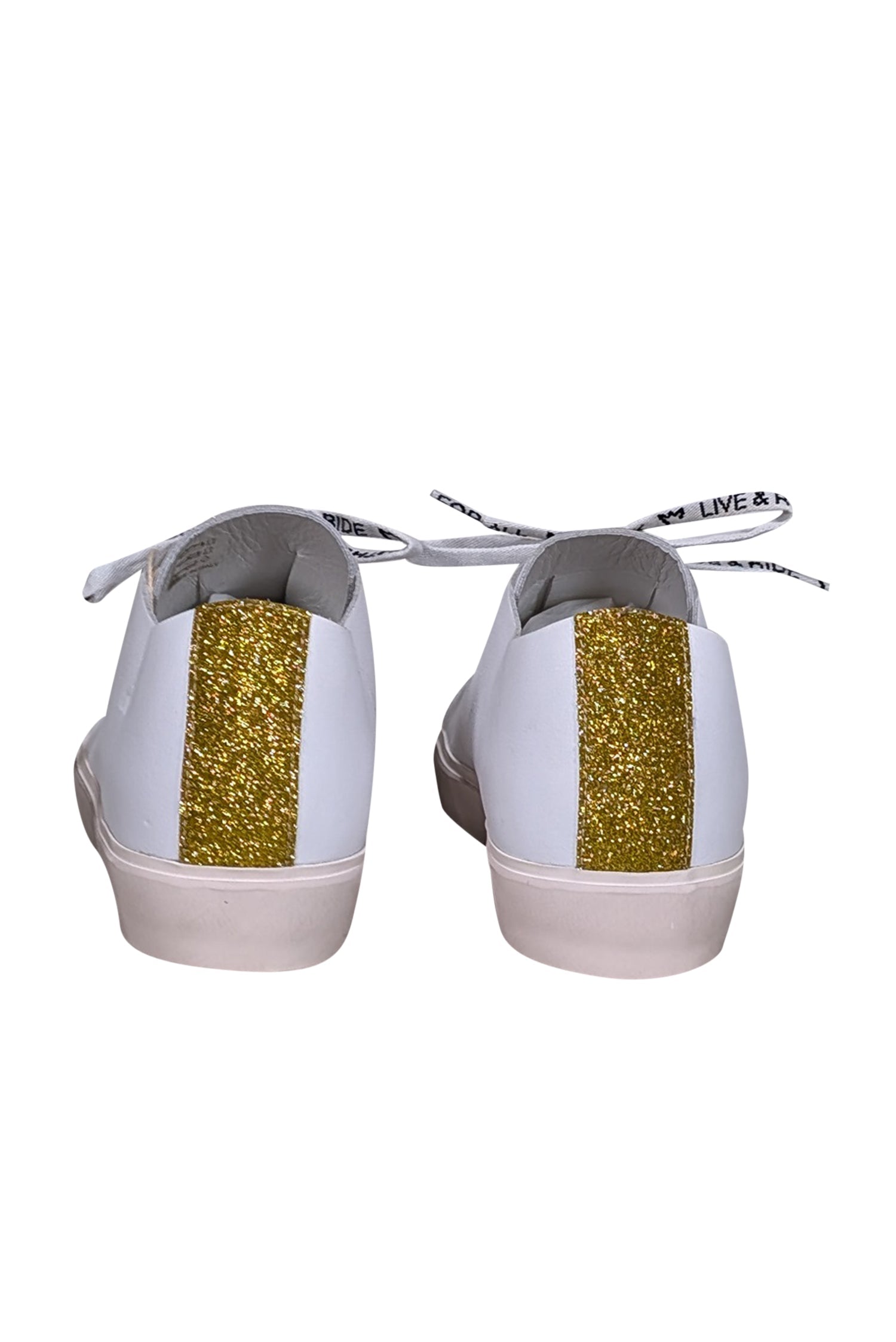 Gorgeous White Leather Crown Sneakers with Gold Glitter - Size 9