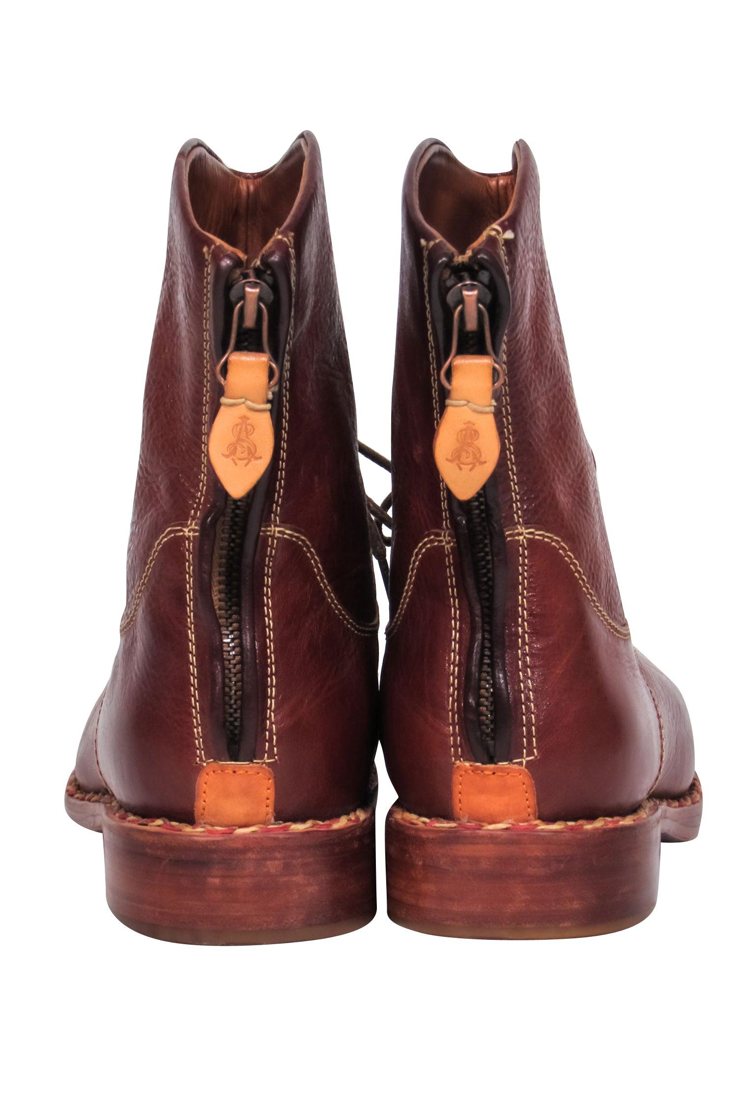 Angela Scott Light Brown Leather Lace - Up Booties (Size 6) - Must - Have for Fall!