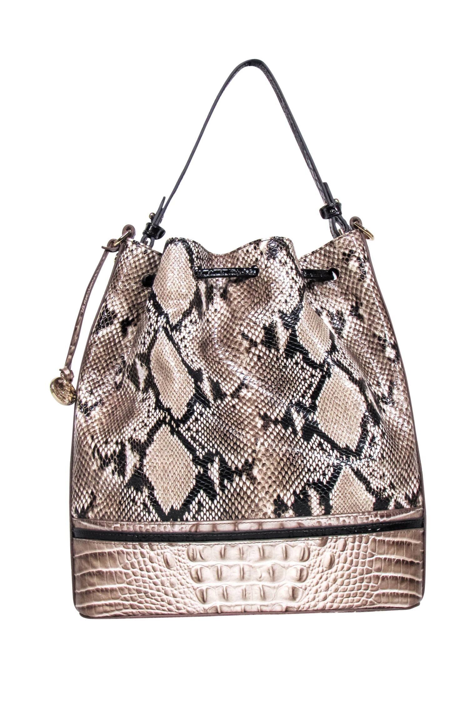 Brahmin - Stunning Beige & Black Reptile Textured Large Bucket Bag