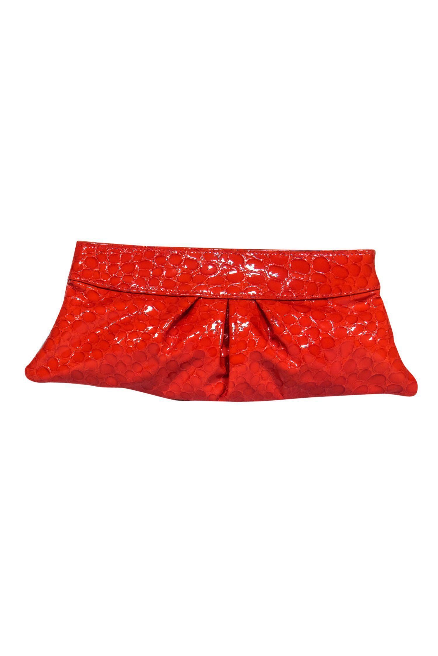 Lauren Merkin - Stunning Orange Patent Leather Reptile Embossed Clutch