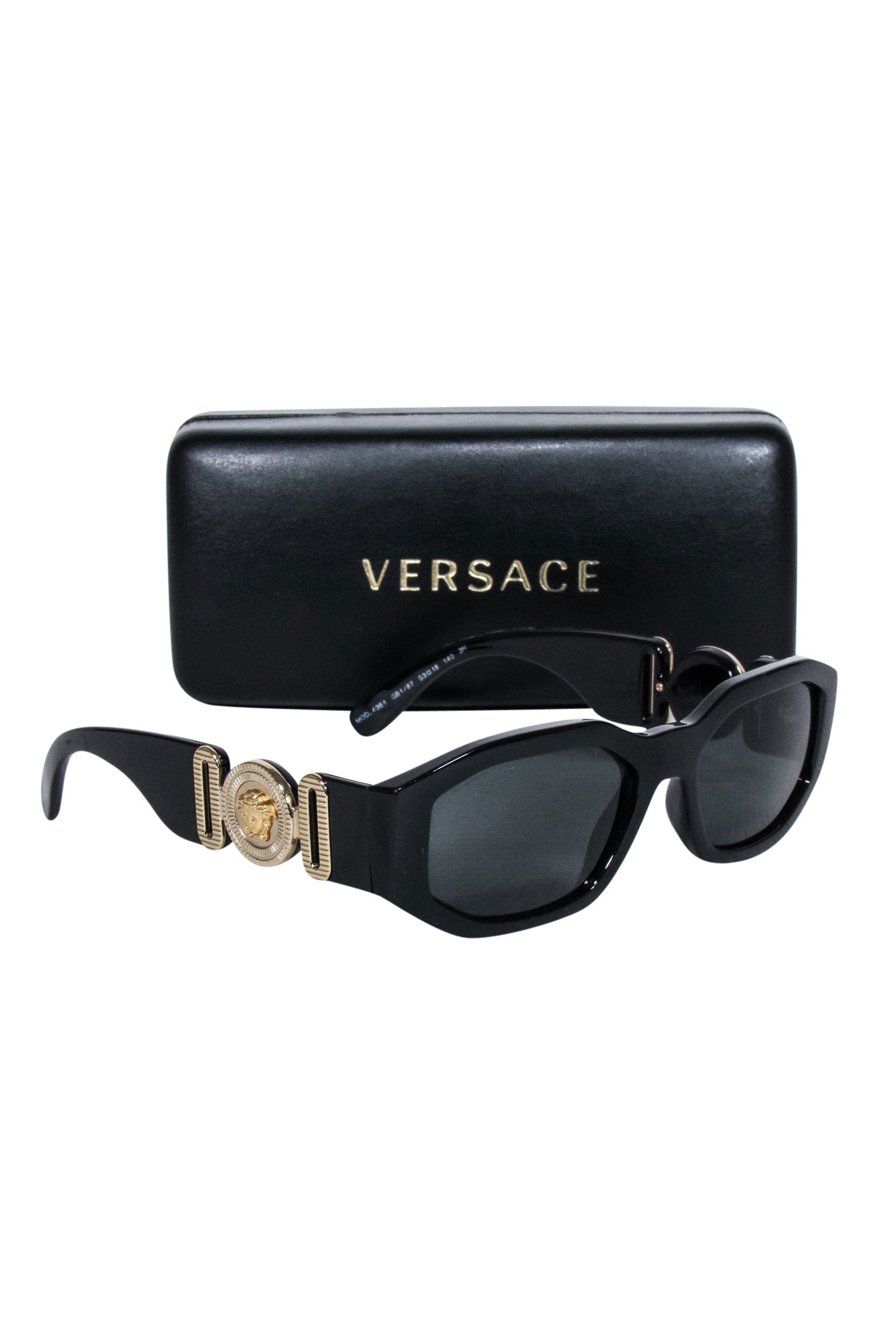 Versace - Stunning Black Rectangular Sunglasses with Gold Head Logo Sides