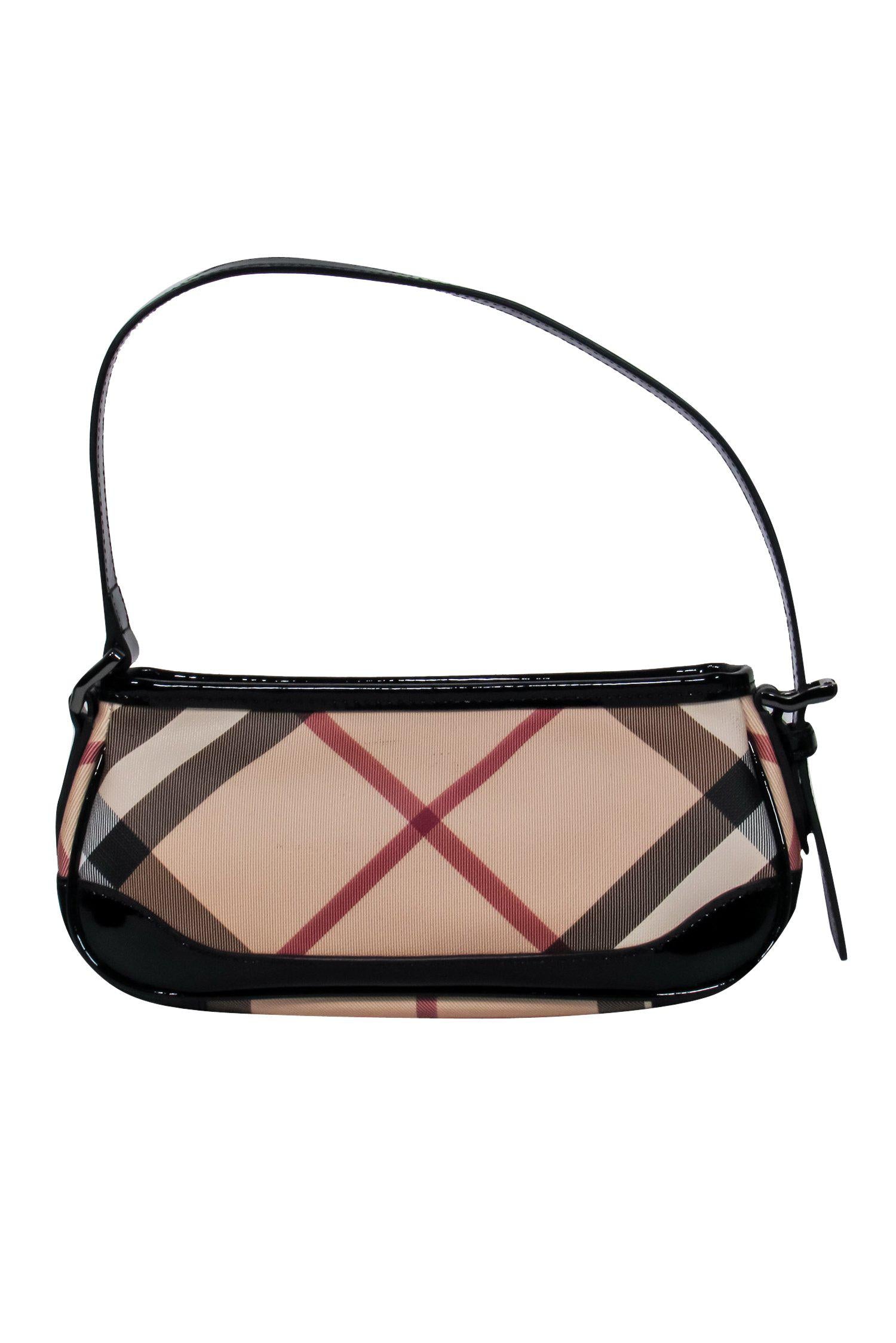 Burberry - Trendy Plaid Leather Baguette Shoulder Bag with Patent Accents