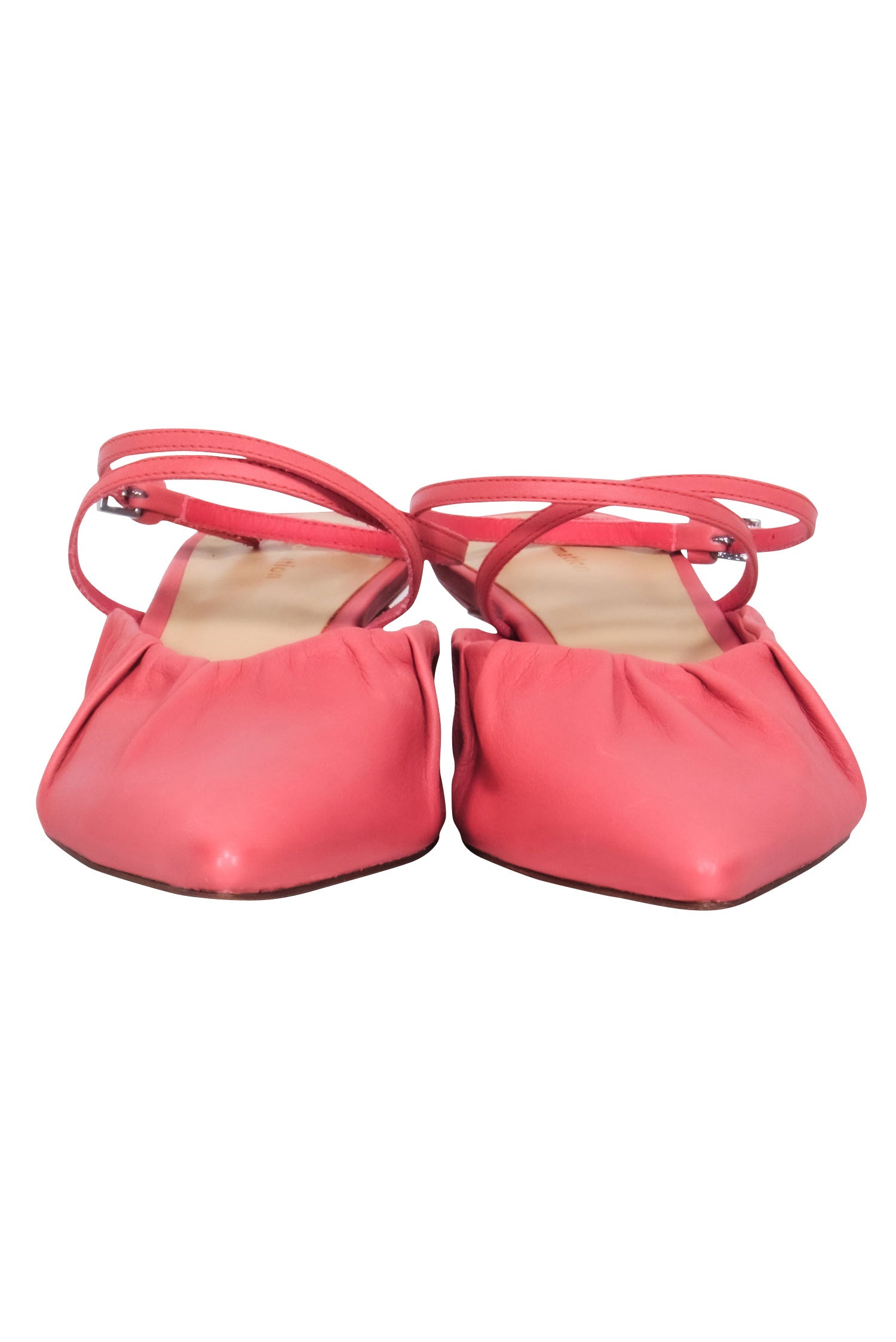 Reformation - Gorgeous Coral Pink Leather Pointed Toe Kitten Strappy Heels in Size 7.5