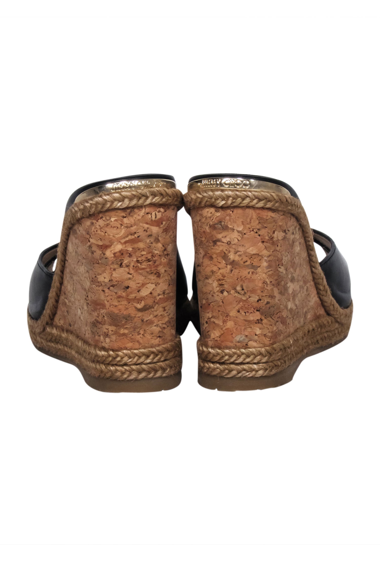Jimmy Choo's Stunning Black & Tan Leather Cork Wedges - Size 4.5