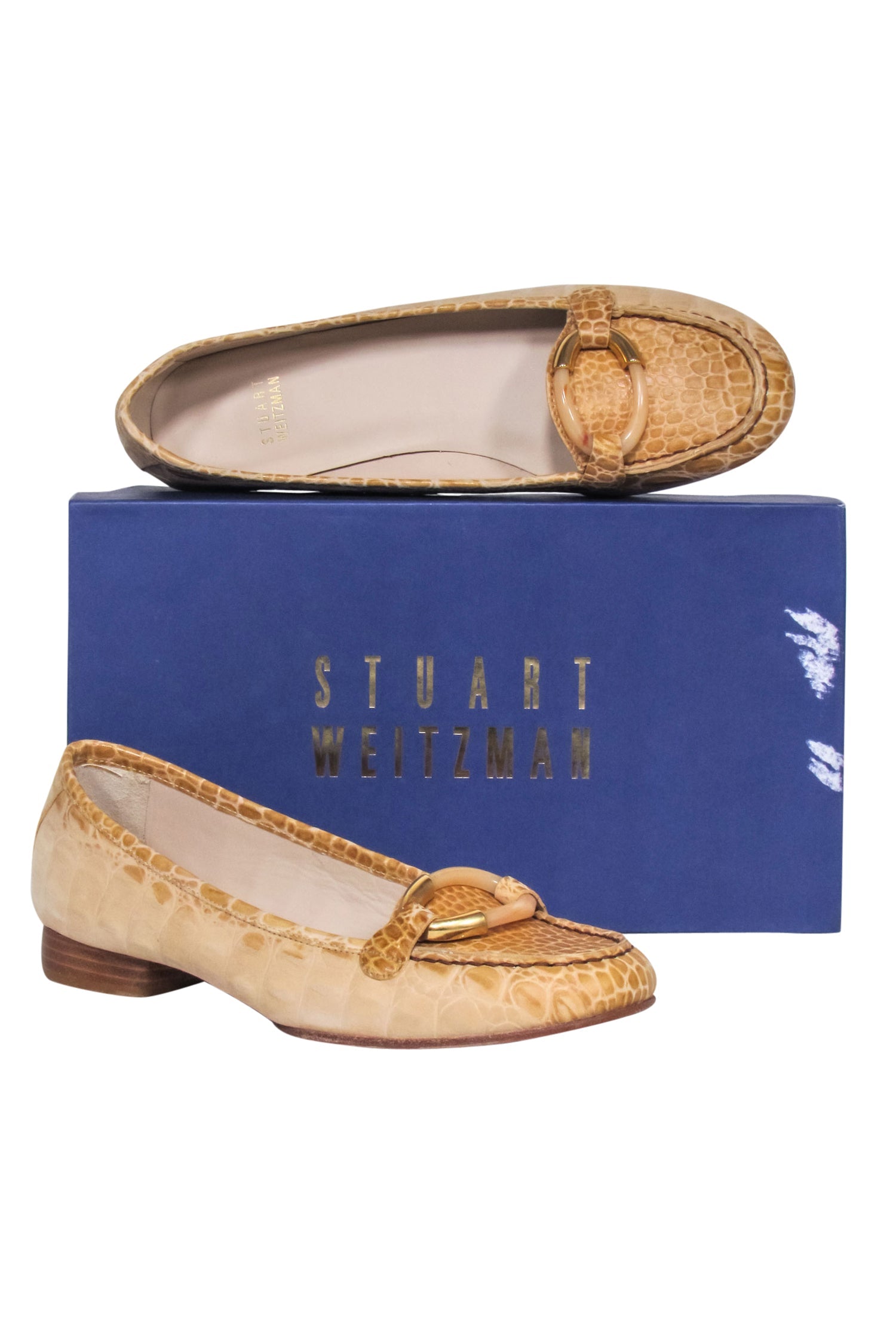 Stuart Weitzman Tan Croc-Textured Flats - Size 8.5 - Elevate Your Style!