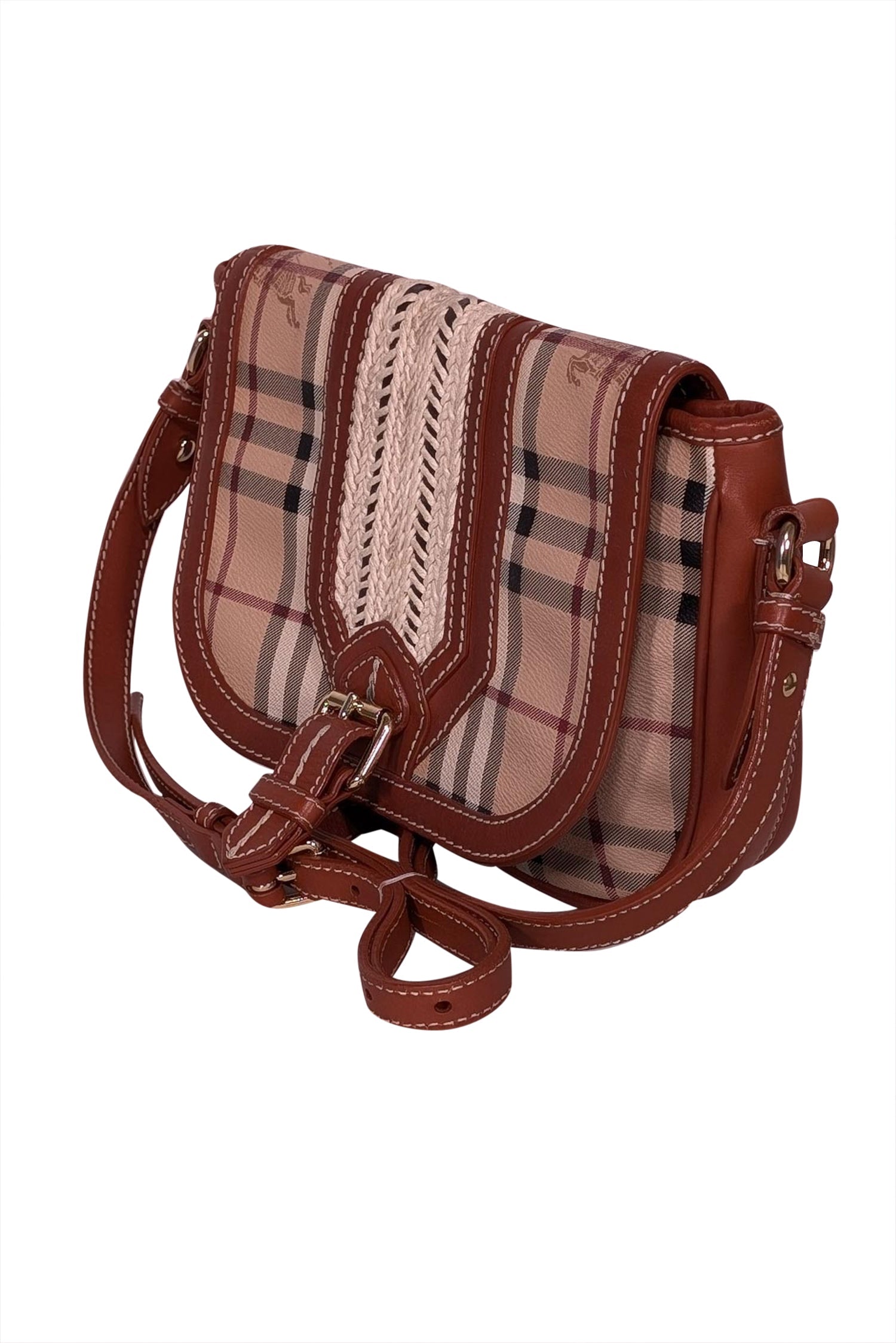 Burberry - Gorgeous Tan Leather and Signature Plaid Crossbody Bag