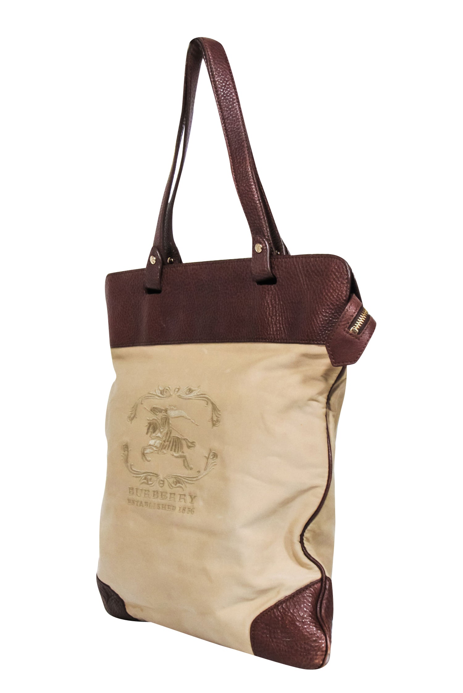 Burberry - Stunning Beige Canvas Shoulder Bag with Brown Leather Accents