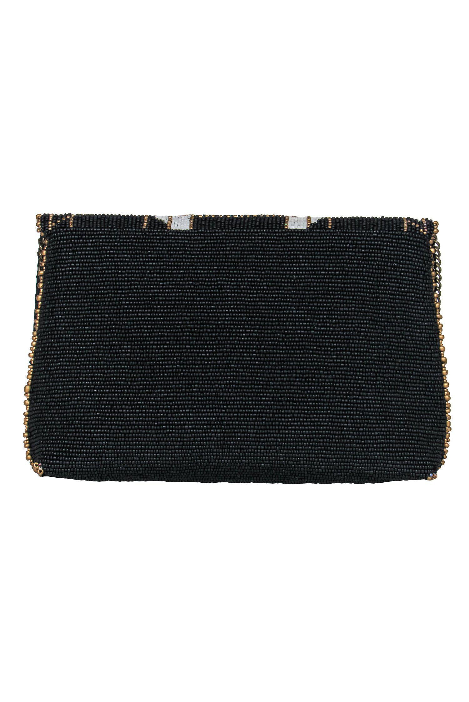 Mary Frances - Enchanting Black Beaded Wolf Print Crossbody Bag