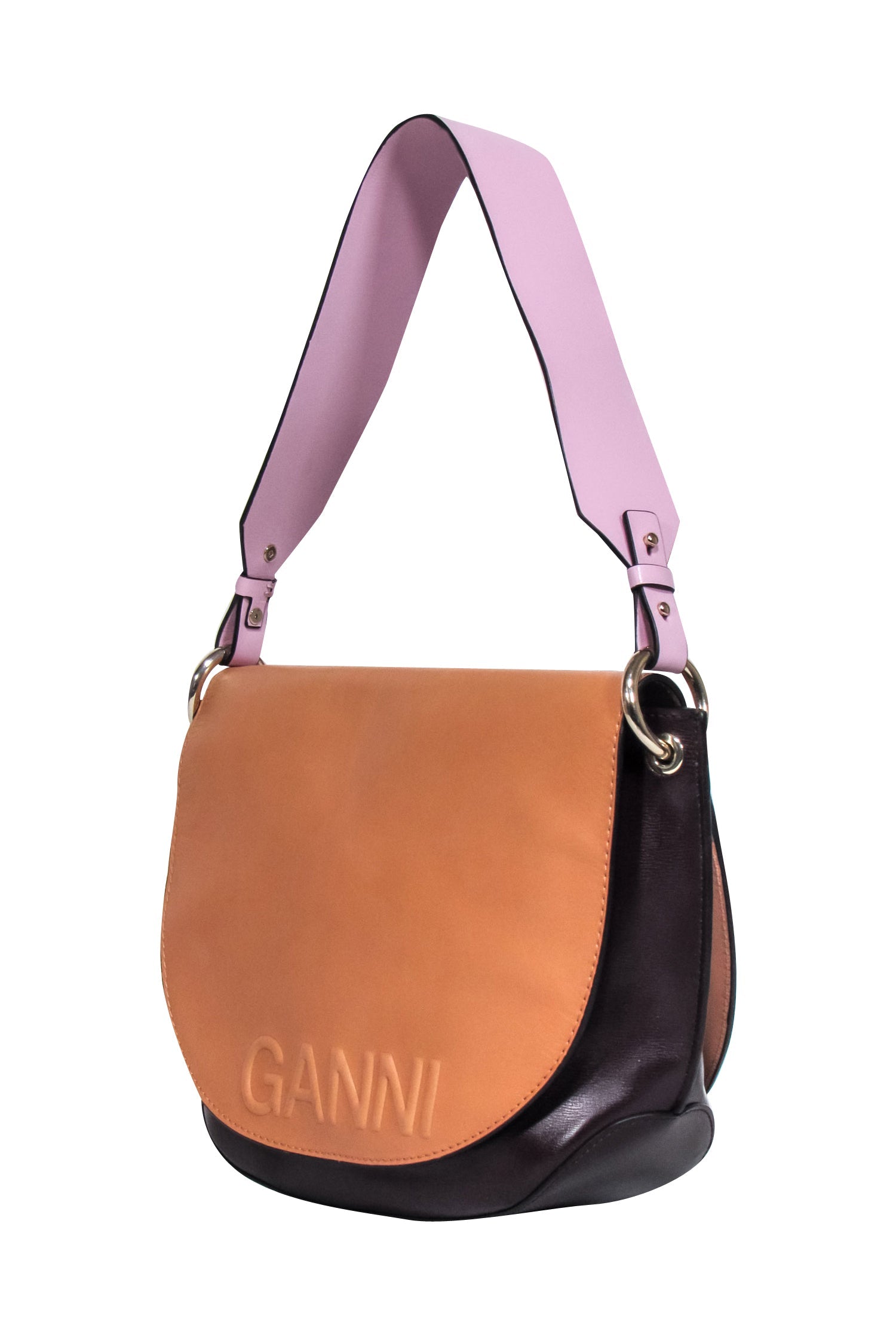 Ganni Tri-Color Shoulder Bag: Tan, Maroon & Pink