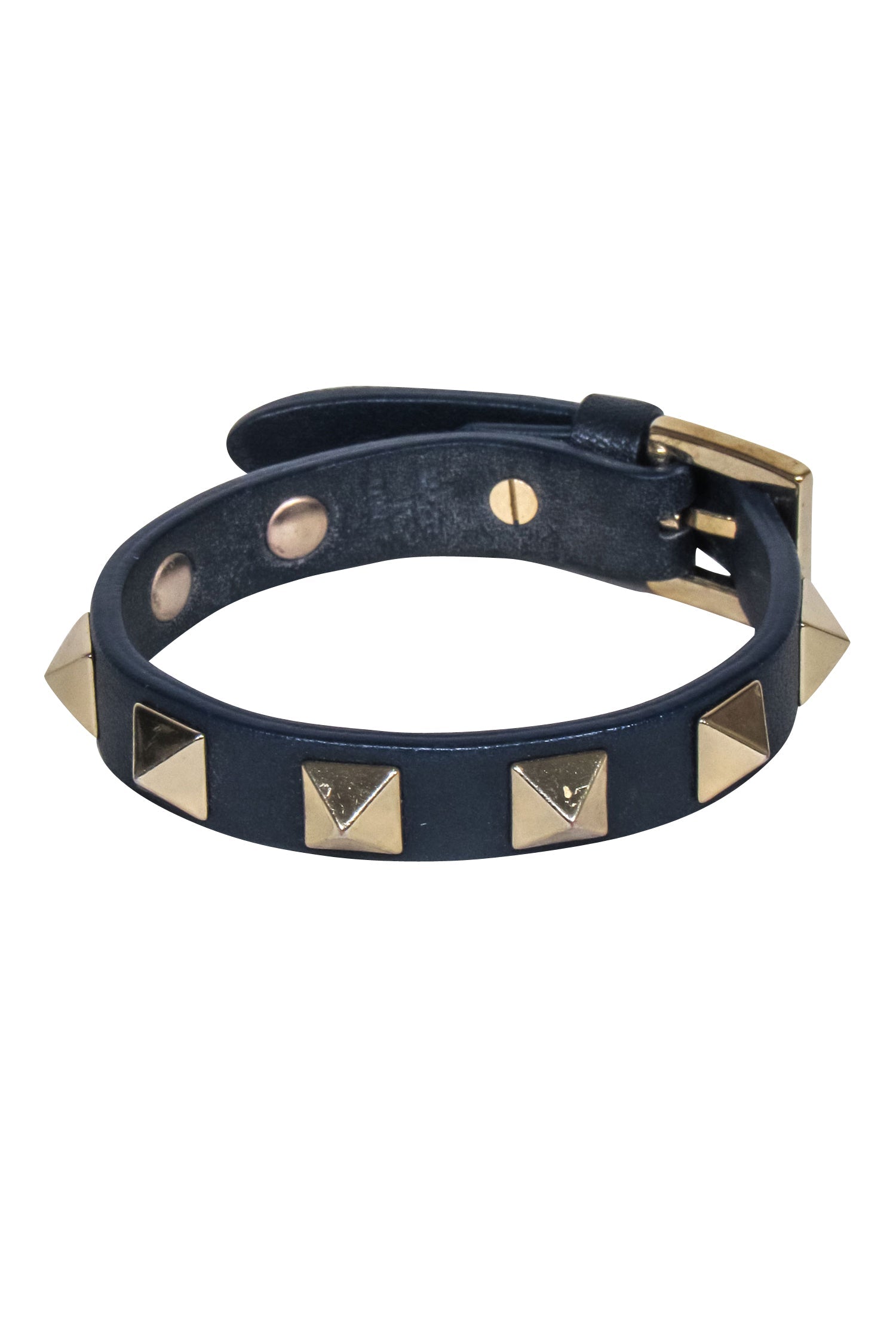 Valentino - Edgy Navy Leather Studded Bracelet