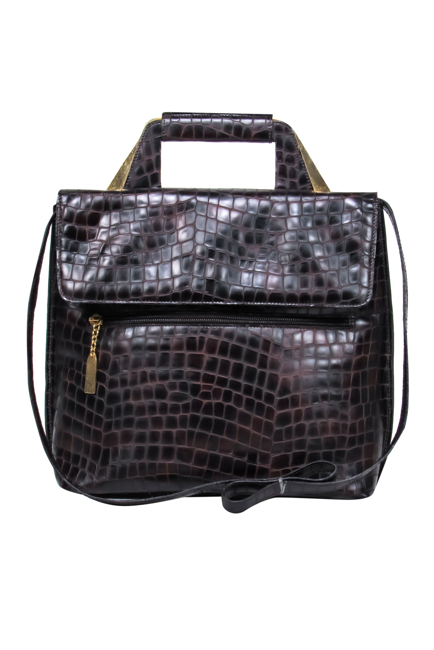 Rodo - Stunning Brown Crocodile Embossed Convertible Satchel