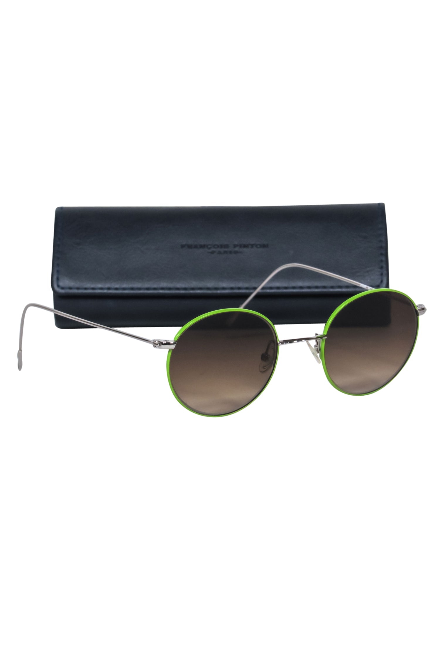 Francois Pinton Lime Green Round Sunglasses with Brown Lenses - A Fashionable Statement