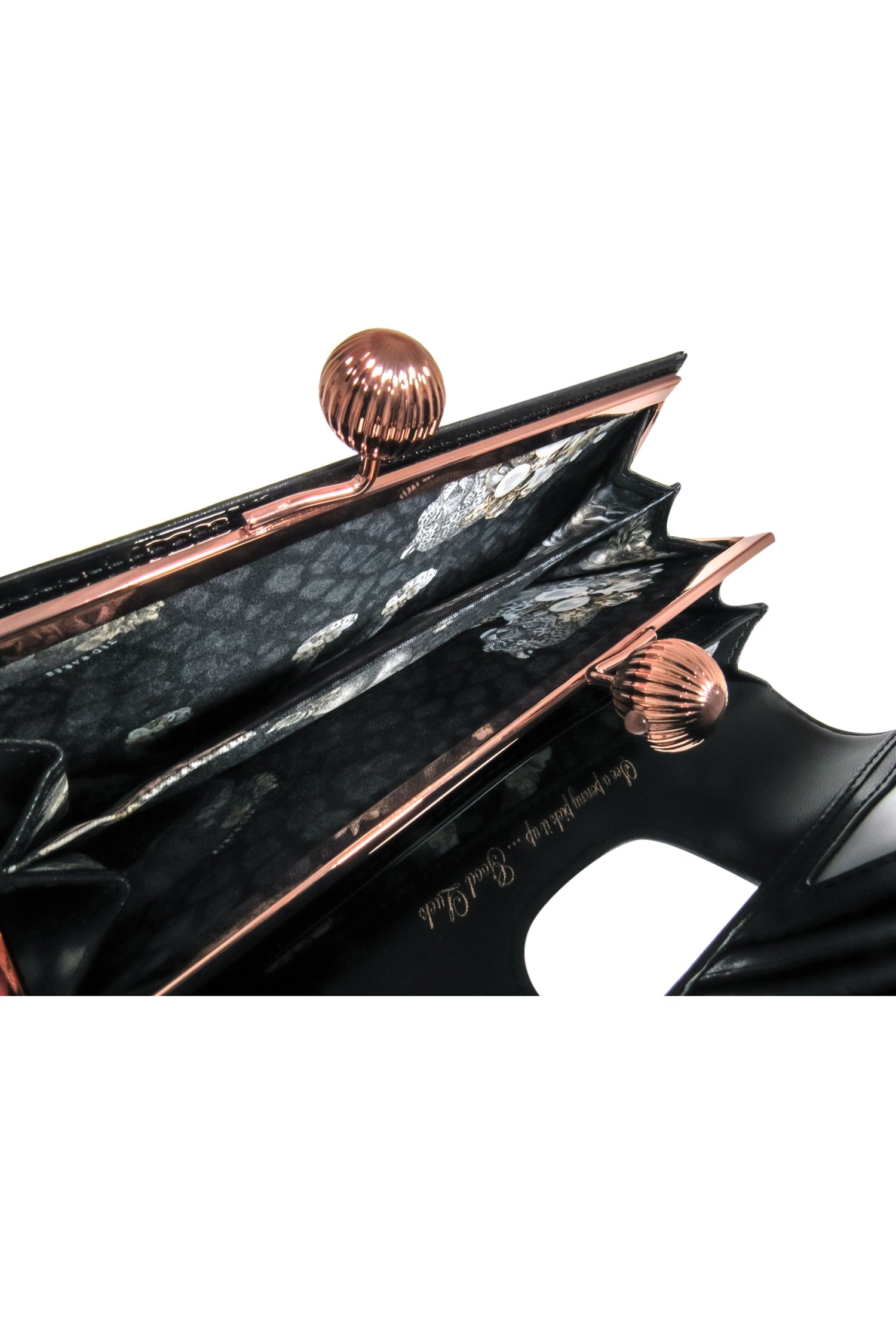 Ted Baker Black Patent Leather Wallet with Stunning Rose Gold Hardware