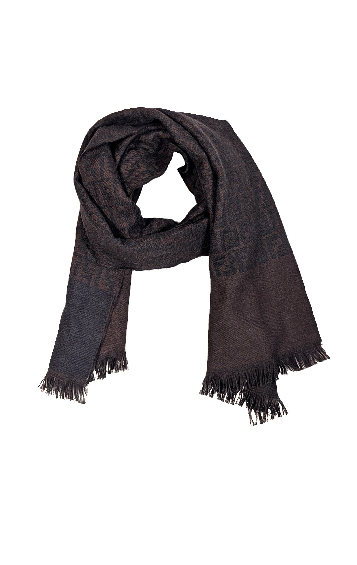 Fendi Luxury Brown & Black Monogram Wool Scarf