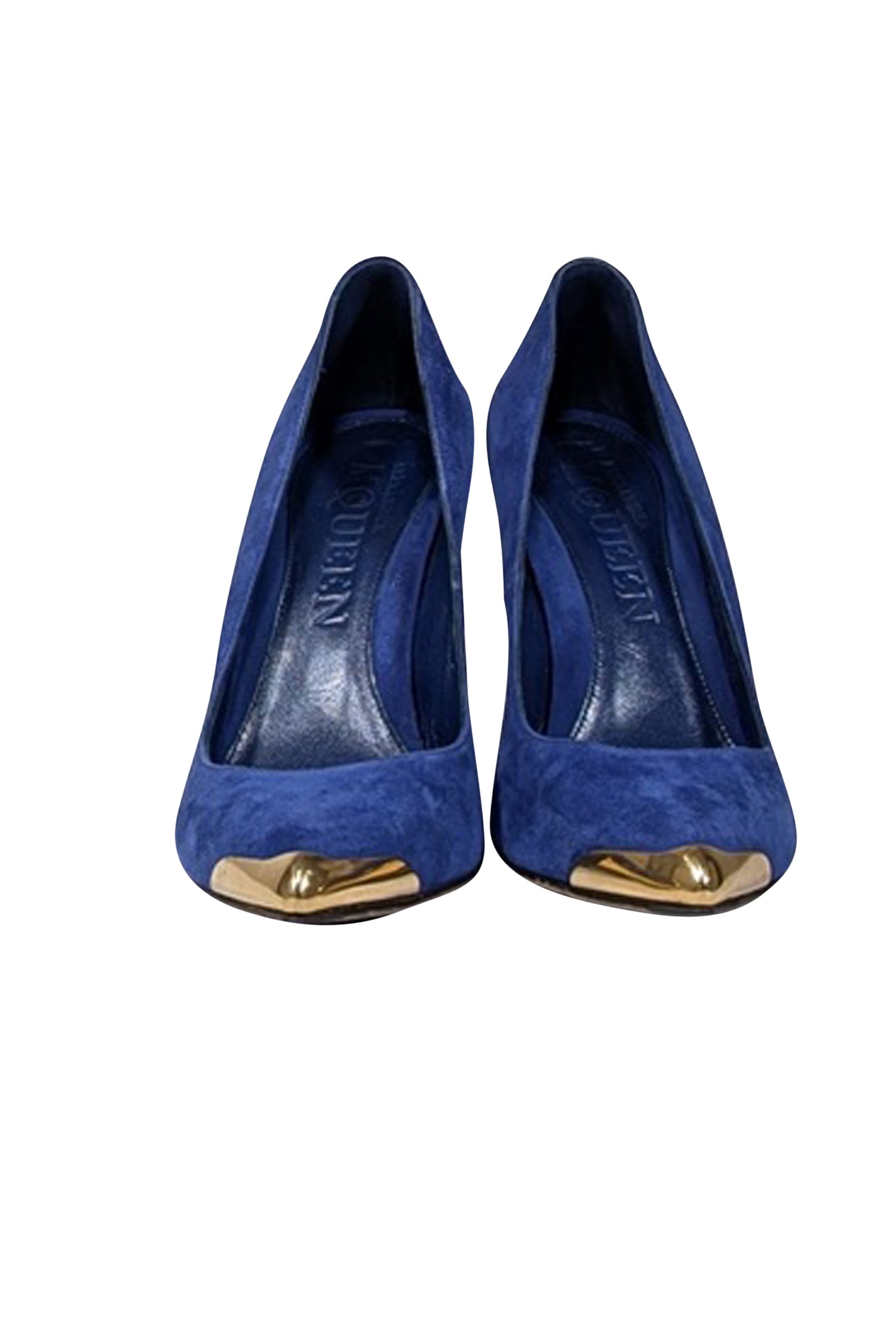 Alexander McQueen Blue Suede Gold-Toe Pumps - Size 6: A Rebellious Fashion Statement