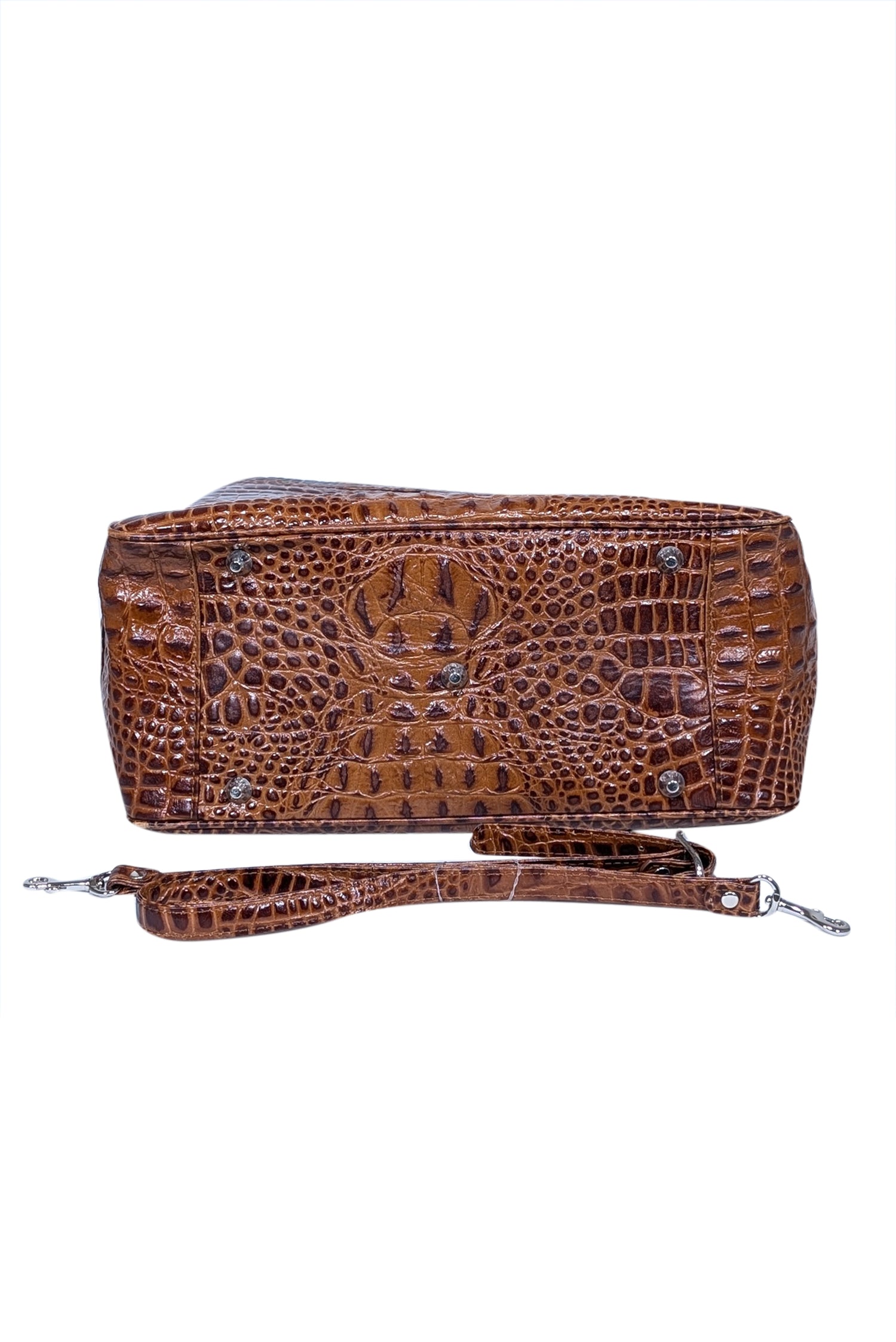 Eric Brand's Stunning Brown Croc-Embossed Tote with Bamboo Handles and Detachable Strap