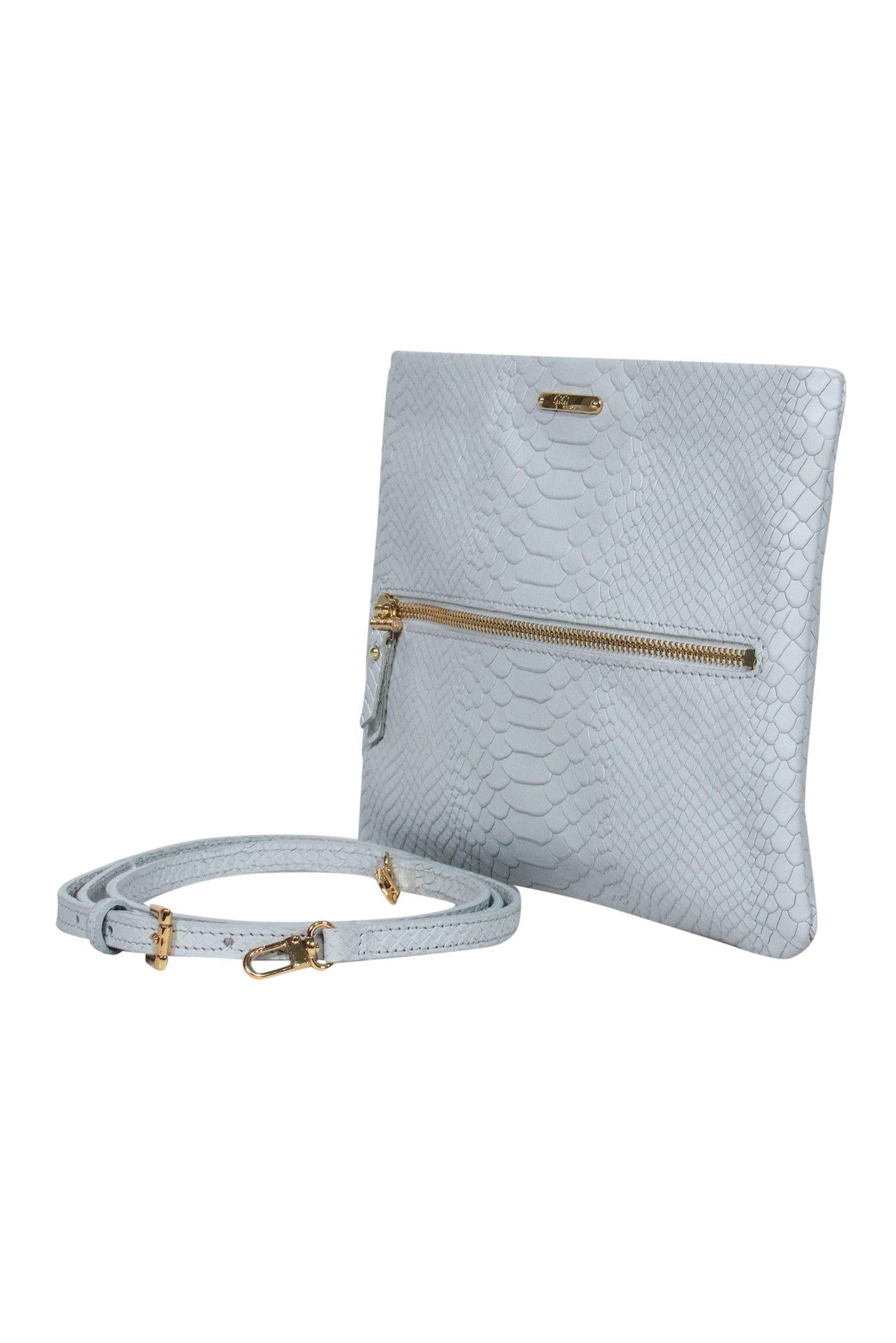 Gigi New York - Stunning Light Blue Snakeskin Embossed Convertible Crossbody
