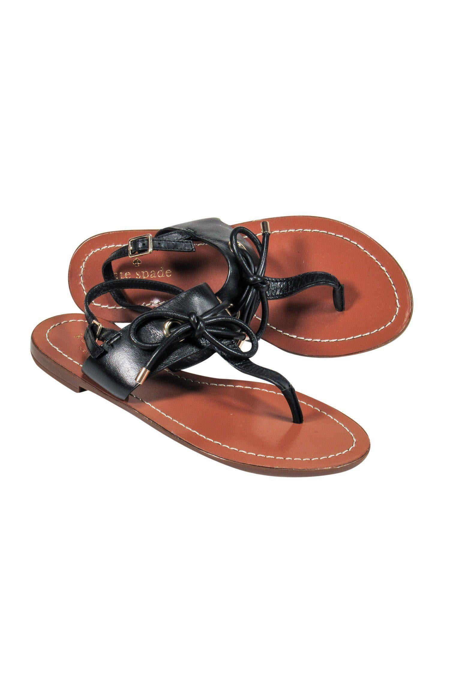 Kate Spade Stylish Black Leather Thong Sandals - Size 5