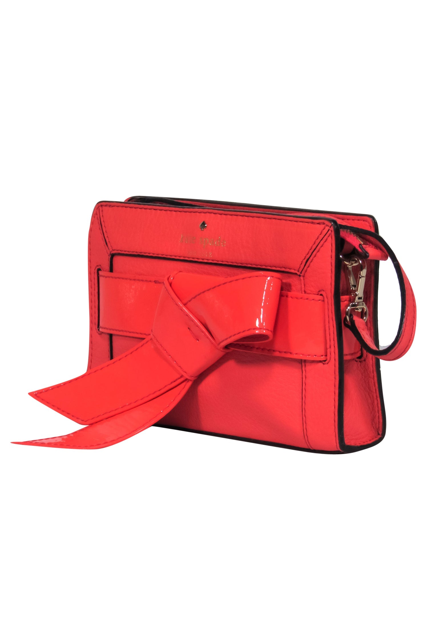 Kate Spade - Stunning Hot Pink Pebbled Leather Convertible Mini Baguette with a Charming Patent Leather Bow