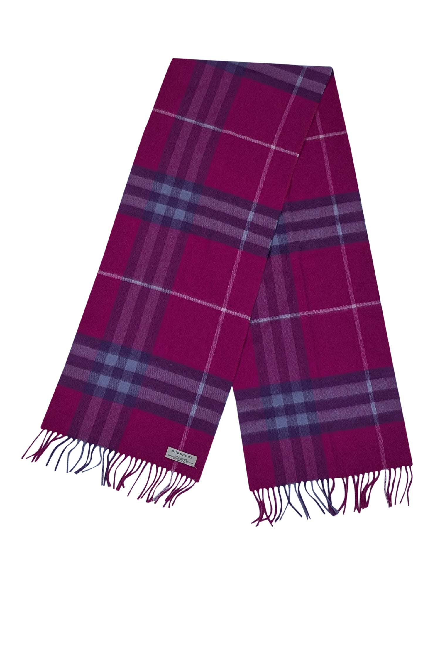 Burberry's Enchanting Pink & Purple Plaid Cashmere Scarf with Fringe Hem