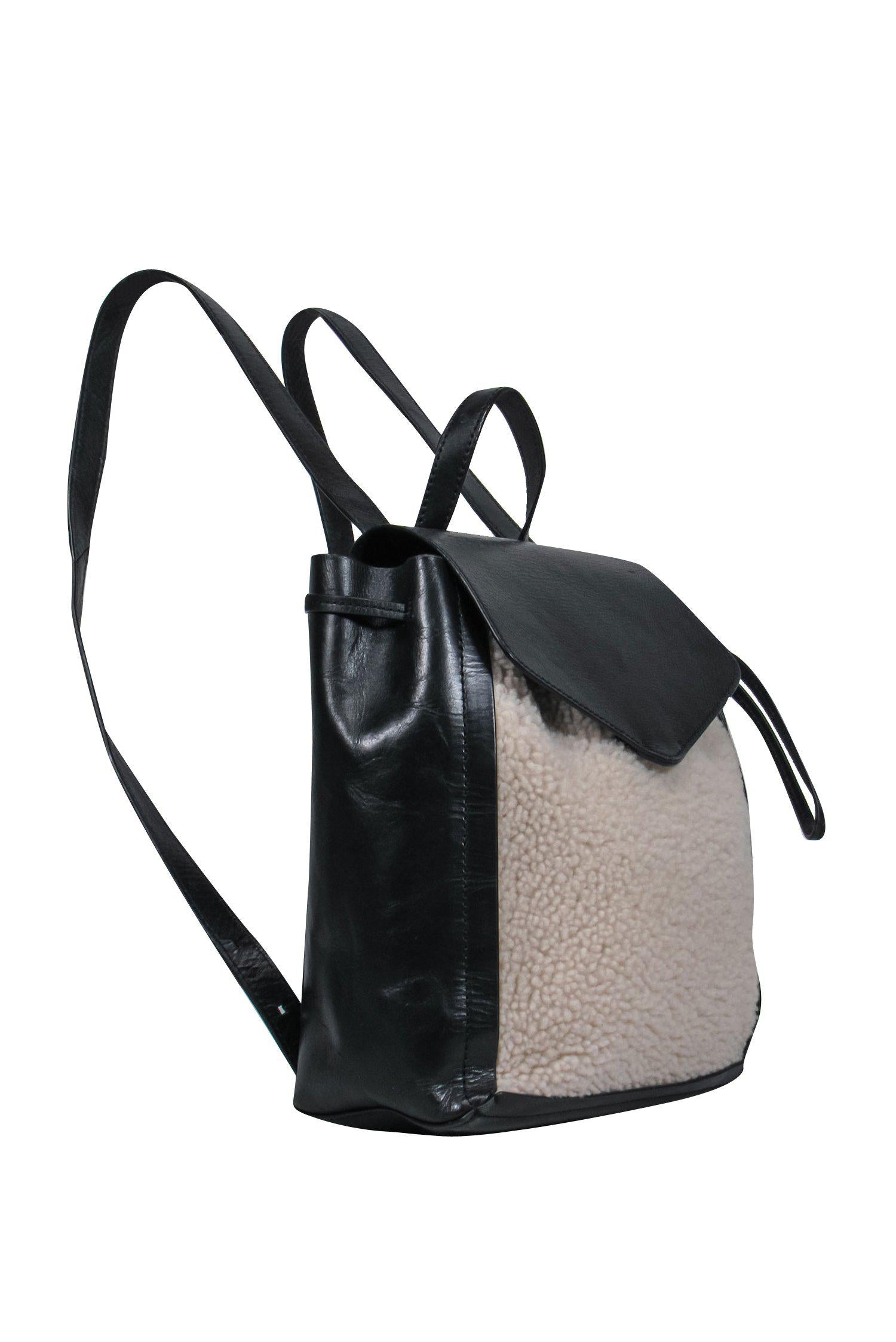 Loeffler Randall's Chic Black Leather Backpack with Fuzzy Shearling