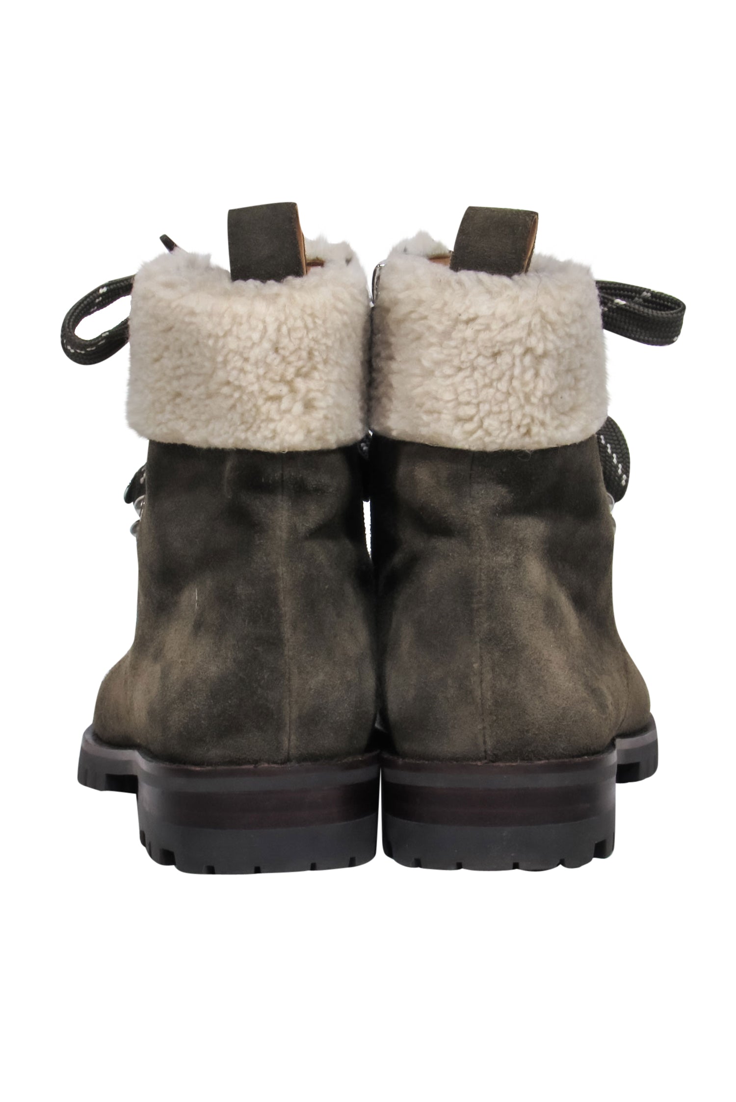 Rebecca Minkoff Olive Suede Lace - Up Combat Boots with Faux Shearling Trim, Size 6.5