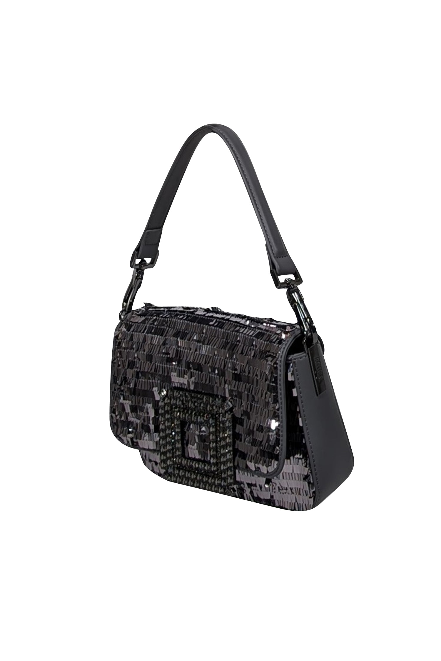 Bibi Lou - Sparkling Grey Faux Leather & Pewter Sequin Mini Top-Handle Bag