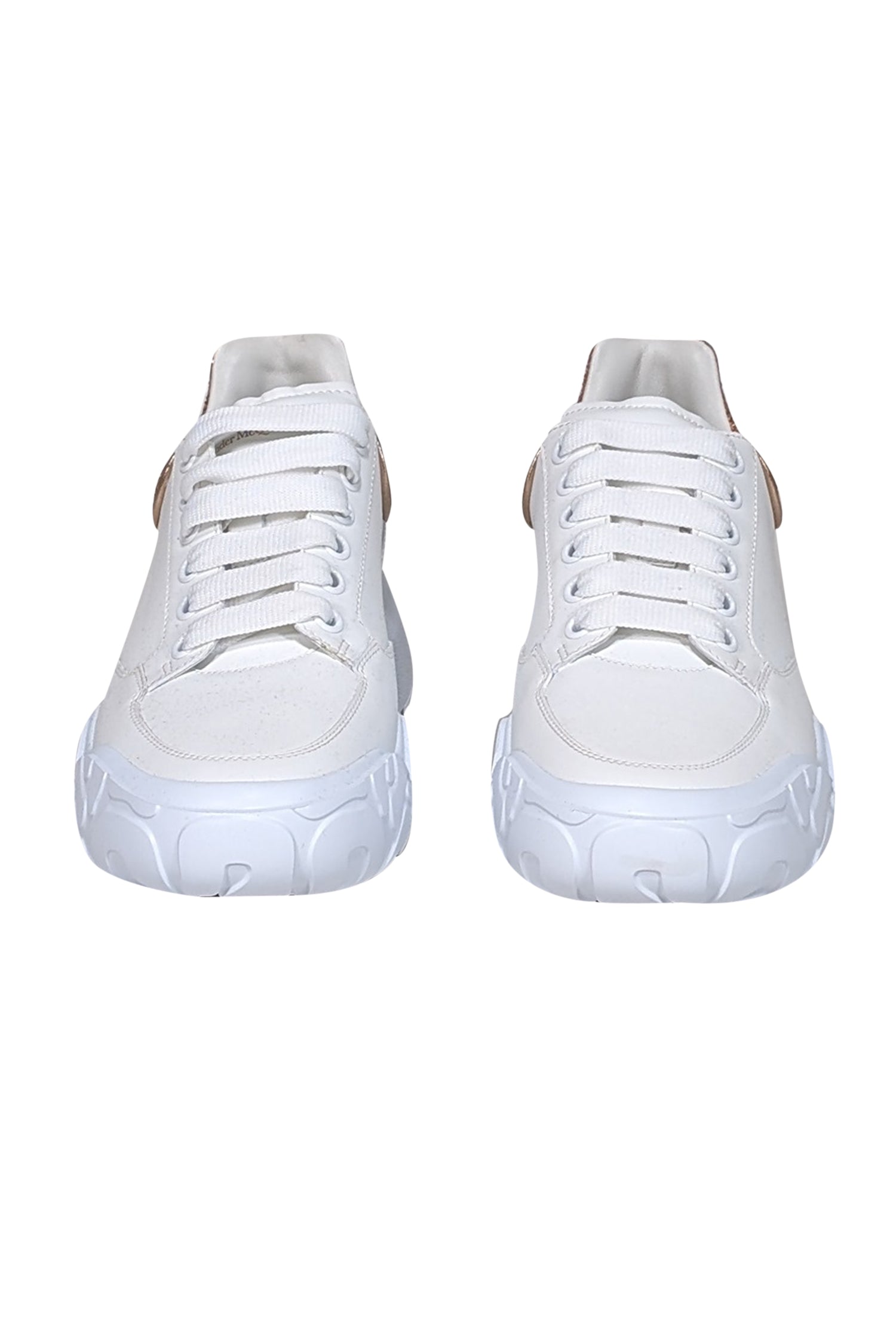 Alexander McQueen - Stunning White Leather Lace - Up Sneakers with Rose Gold Accents, Size 10