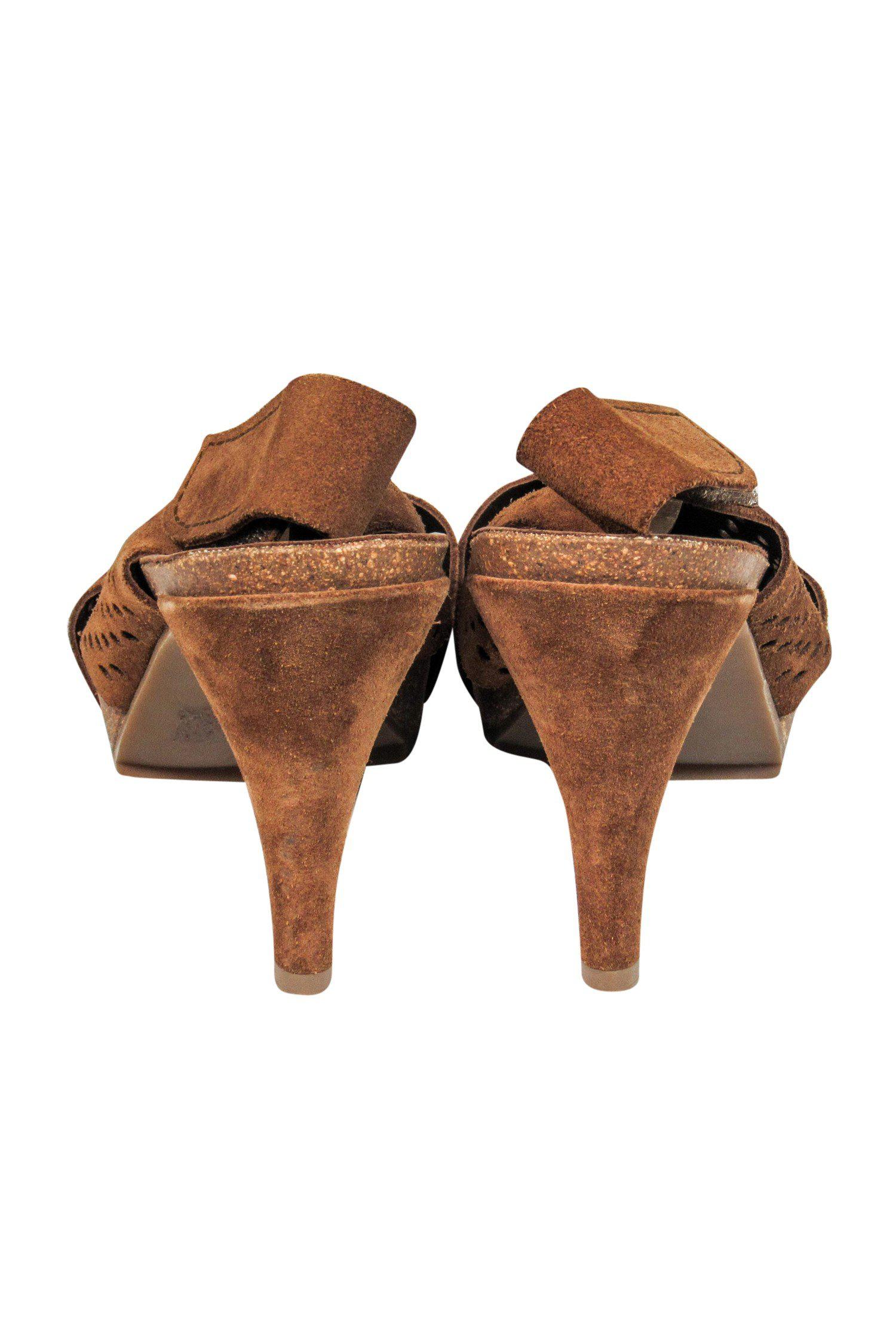 Pedro Garcia Brown Heel Sandals with Circle Cutouts - Size 7.5