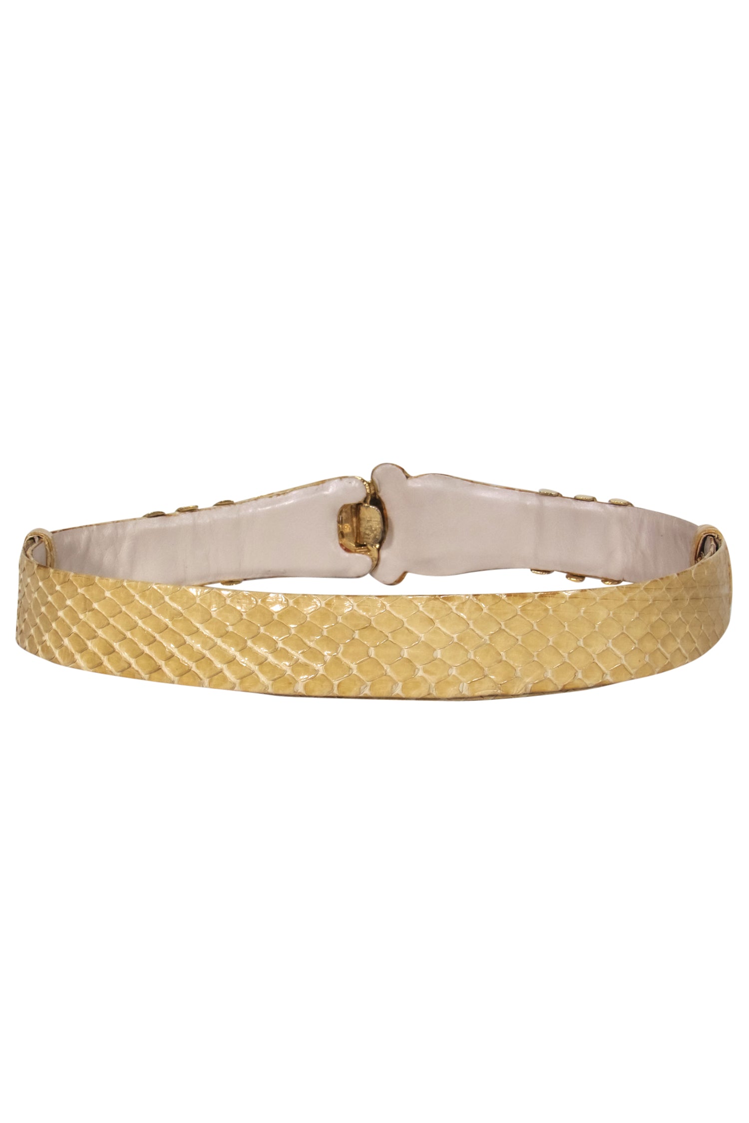Judith Leiber - Stunning Vintage Tan Snakeskin Belt with Gold Lion Clasp