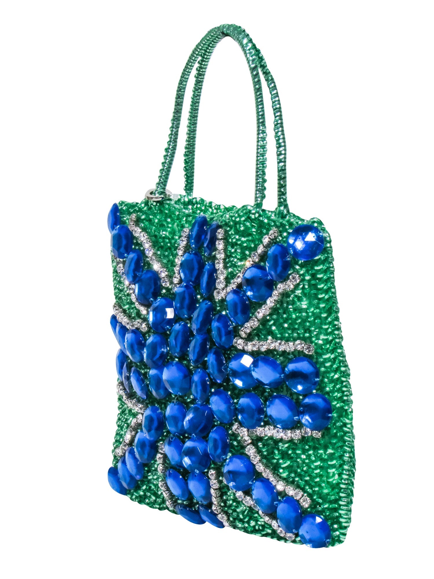 Anteprima - Enchanting Green Coil Handbag with Blue Beaded Front
