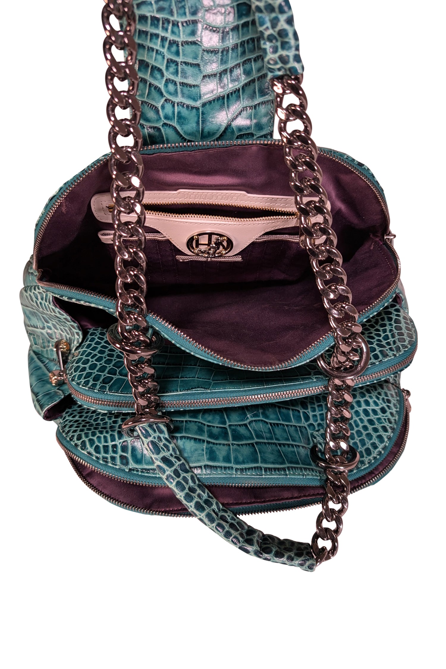Henri Bendel - Stunning Teal Green Croc Textured Shoulder Bag