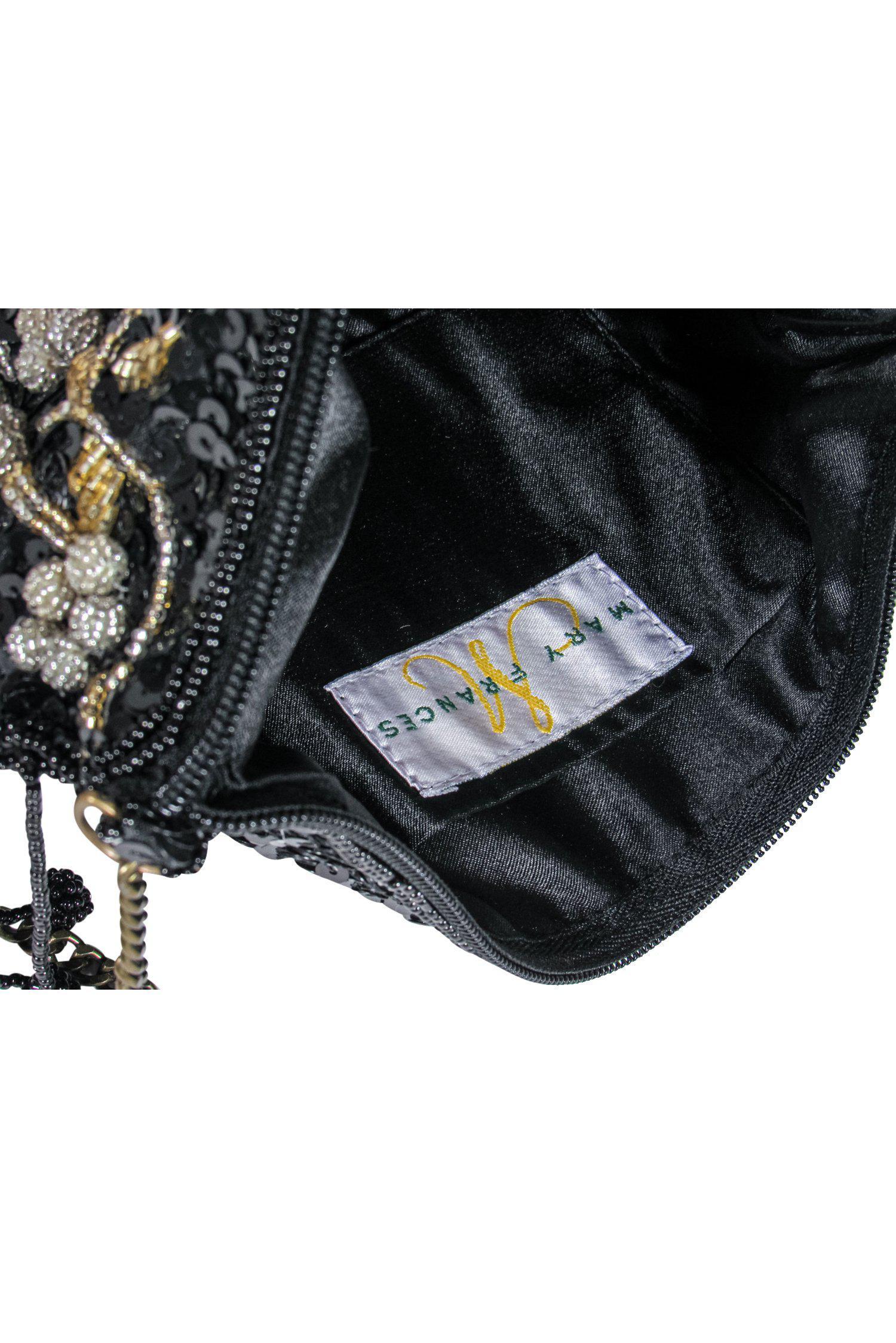 Mary Frances - Stunning Black Sequin & Beaded Floral Fringe Crossbody Bag