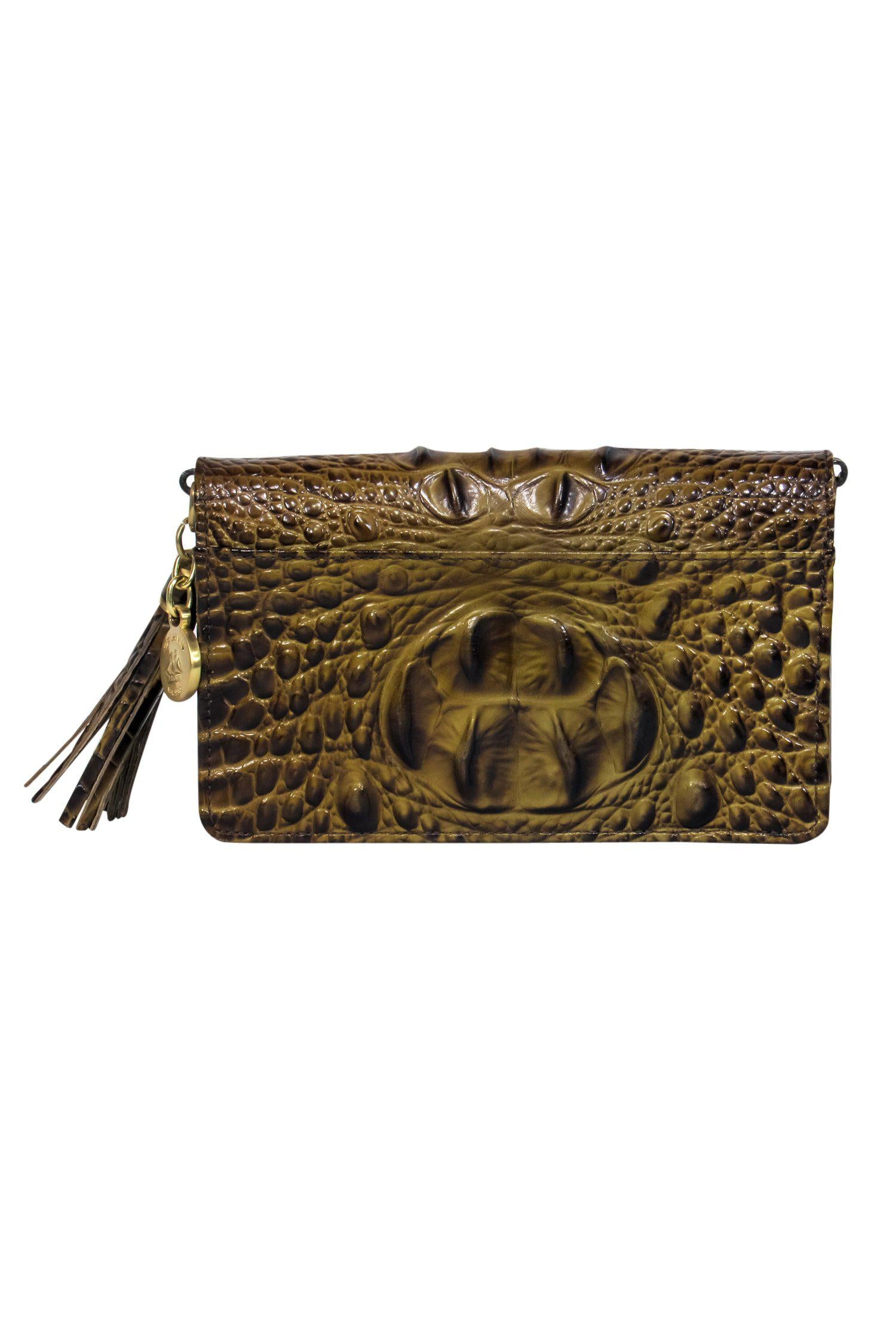 Brahmin Olive Crocodile Embossed Convertible Crossbody Wallet - A Fashion Must-Have!