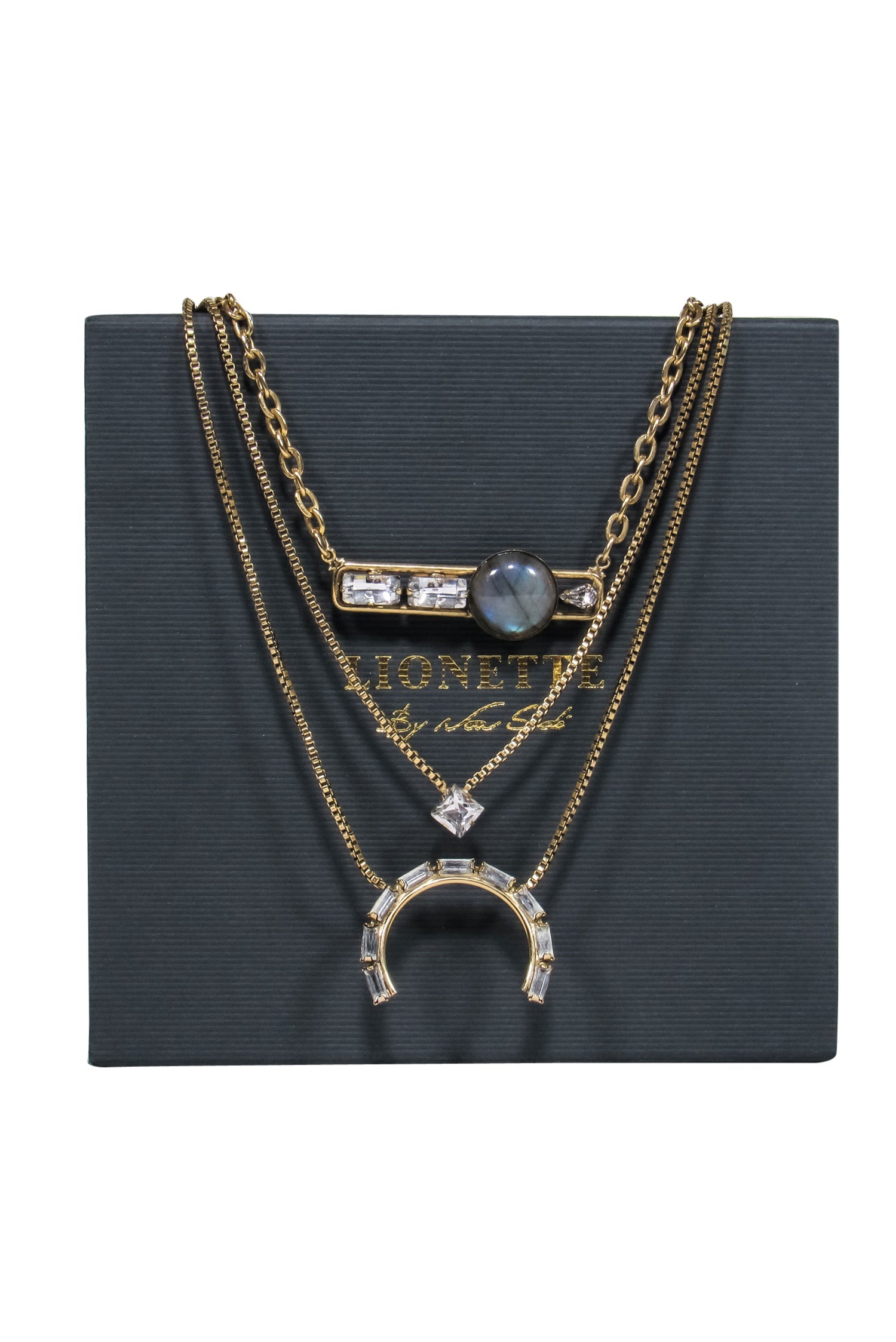 Lionette's Stunning Gold Chain Tiered Necklace with Jeweled Pendants