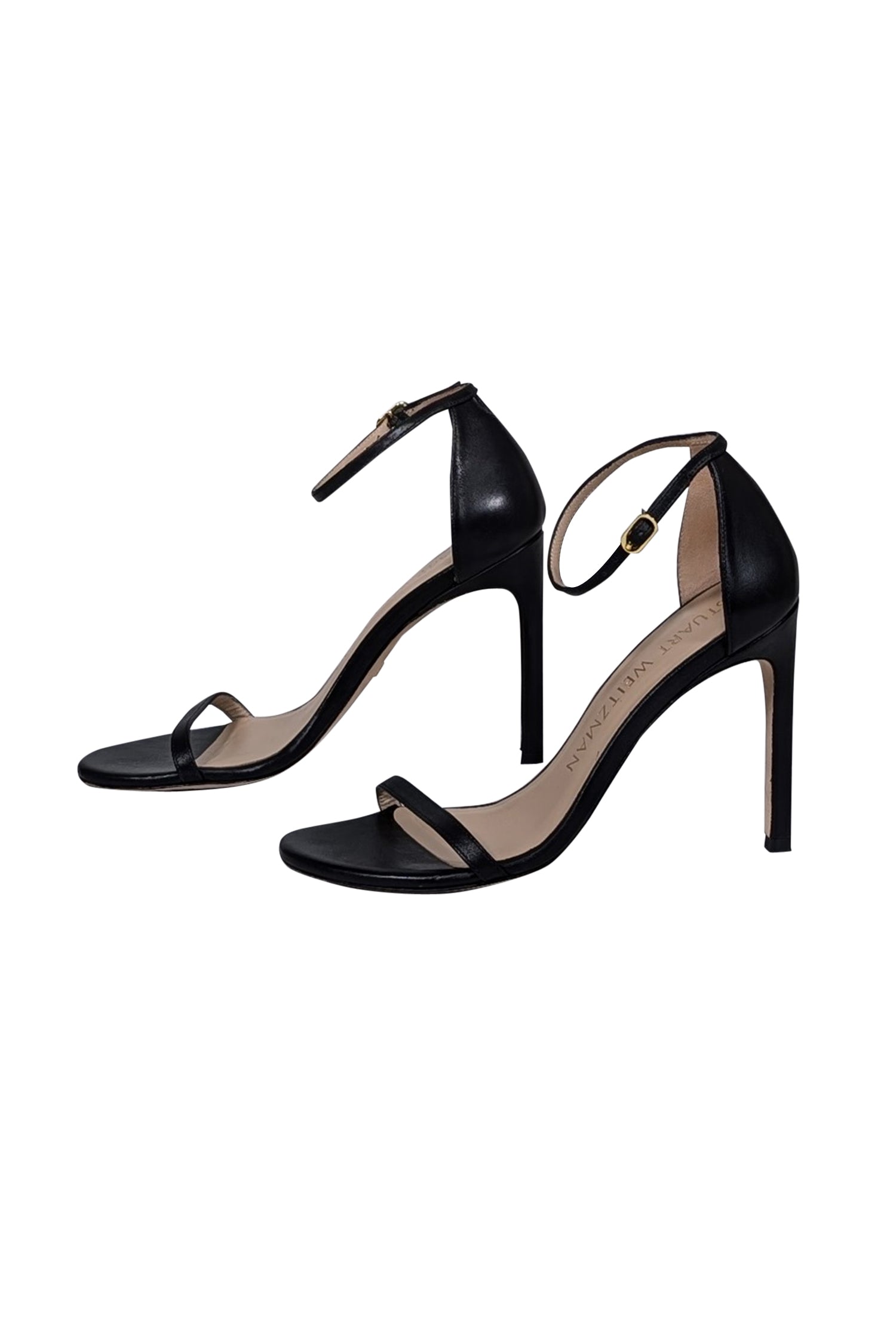 Stuart Weitzman's Irresistible Black Leather Open Toe Heels - Size 7.5