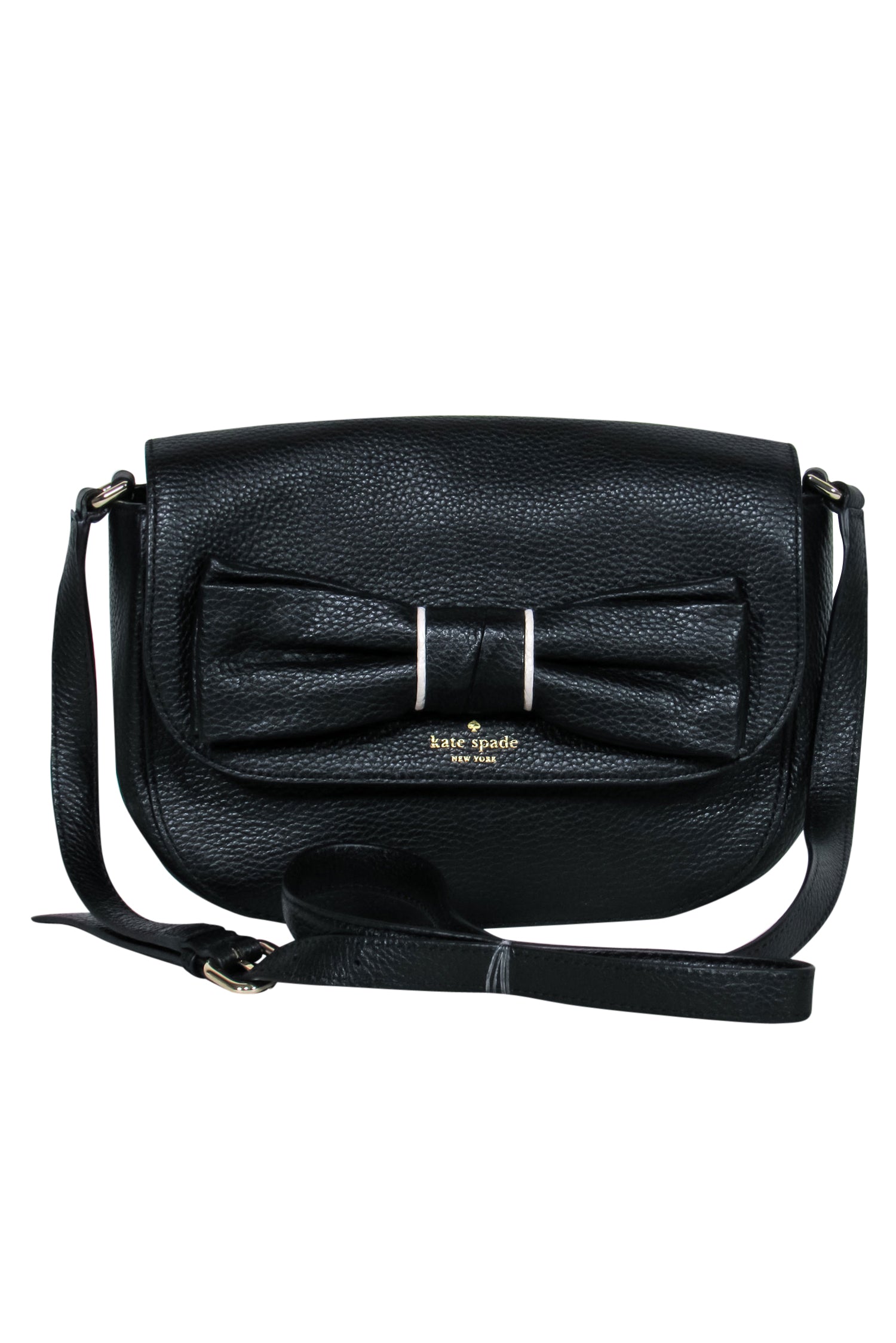 Kate Spade Black Pebbled Leather Flap Bag with a Charming Bow