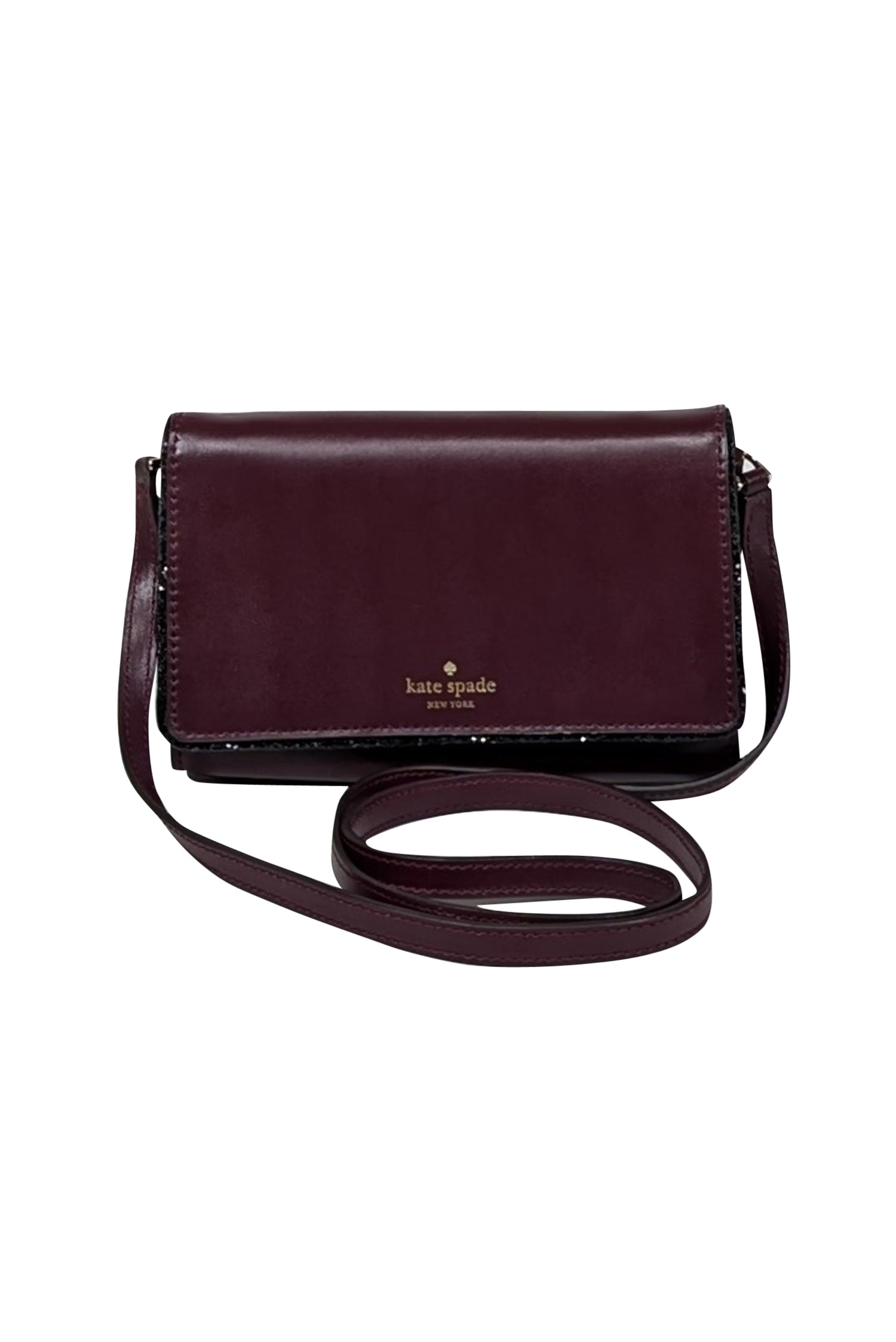 Kate Spade Wine Leather Crossbody Bag with Sparkling Black Sequin Trim - A Must-Have!