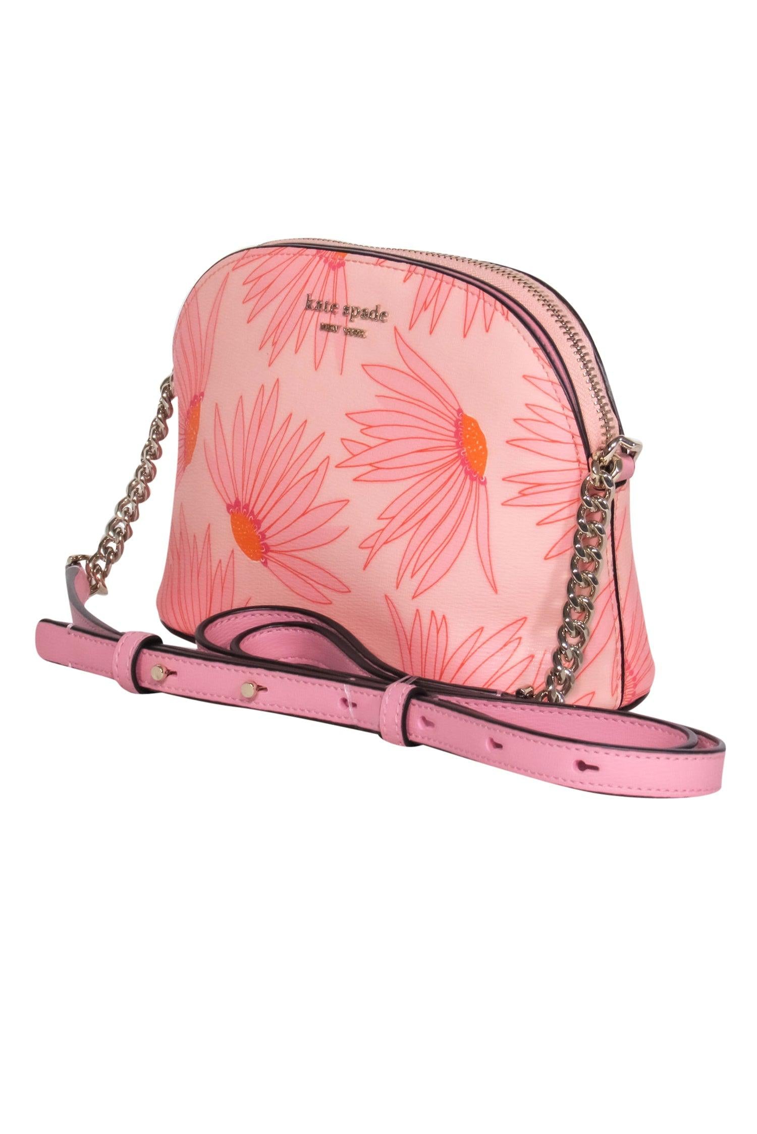 Kate Spade - Vibrant Pink & Orange Floral Print Textured Leather Crossbody Bag