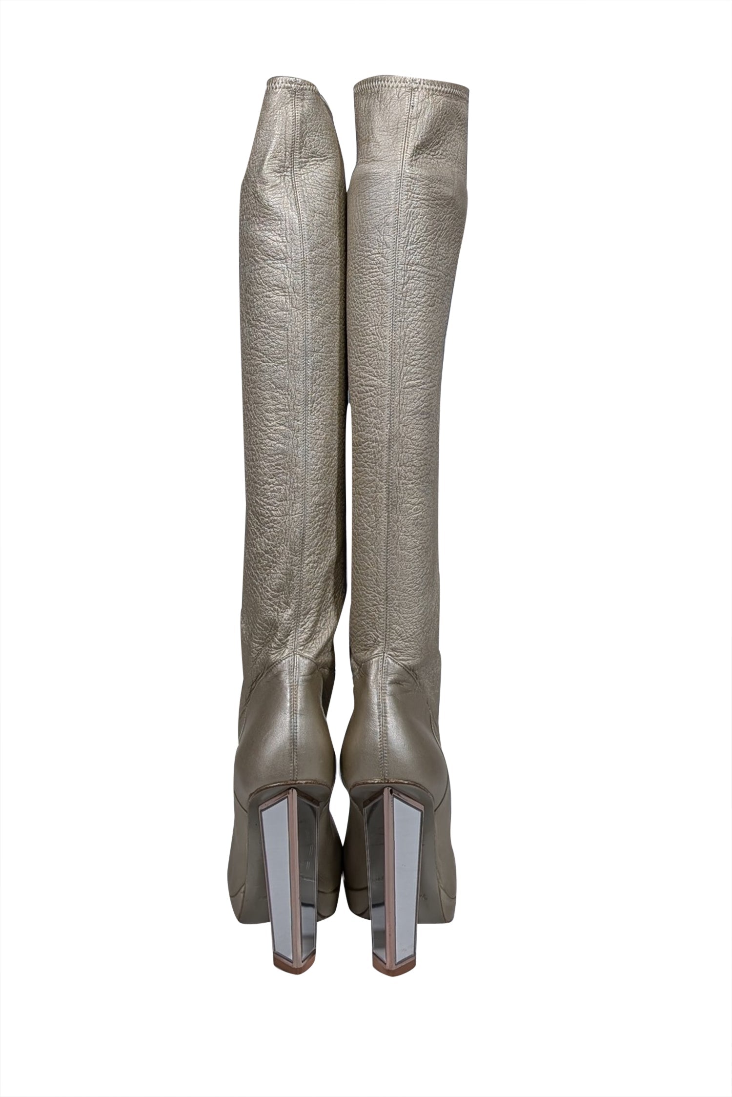 Yves Saint Laurent - Stunning Champagne Gold Metallic Leather Tall Heeled Boots in Size 9