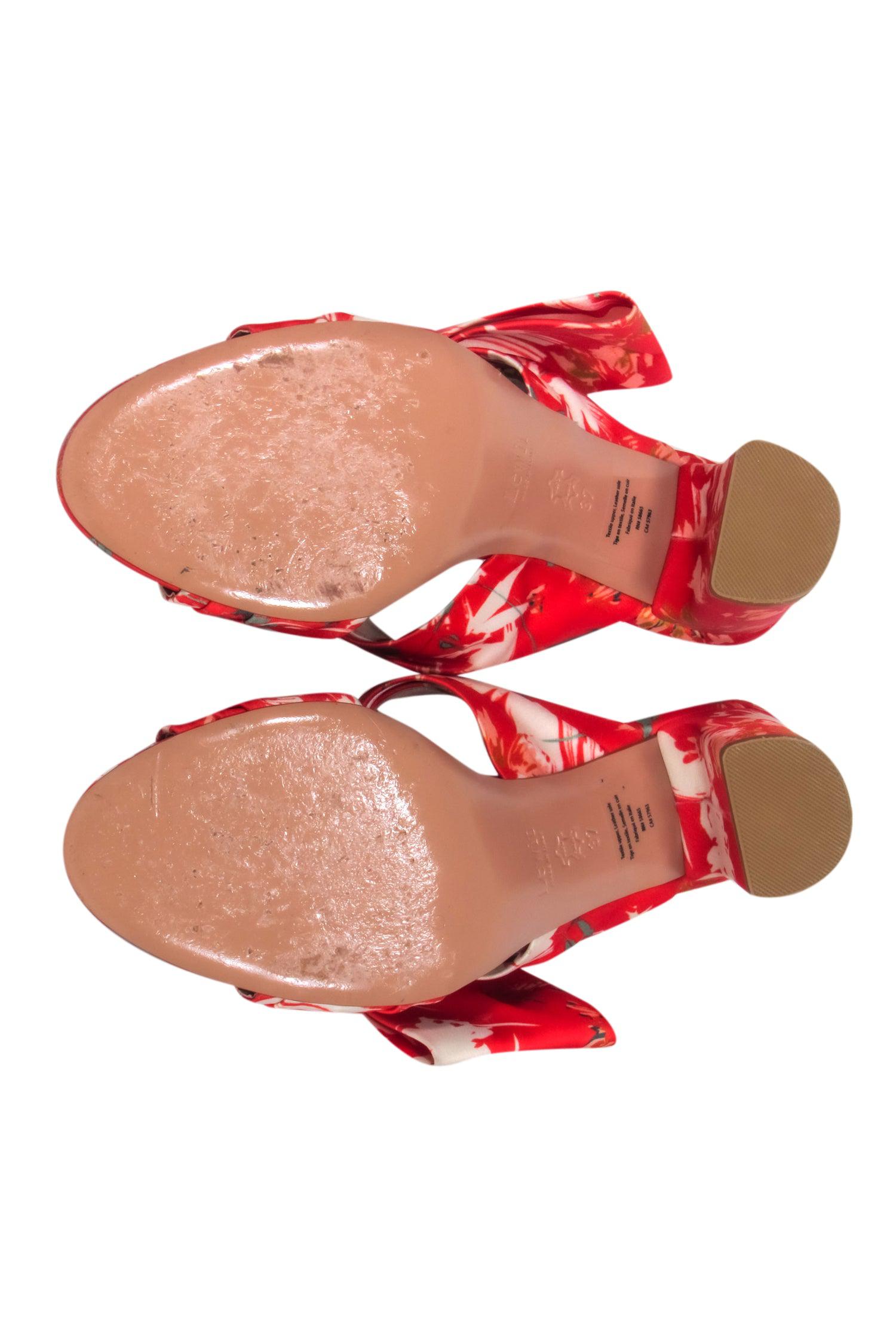 Lewitt Red Floral Print Mule Pumps - Size 7.0 - Irresistible Date Night Shoes