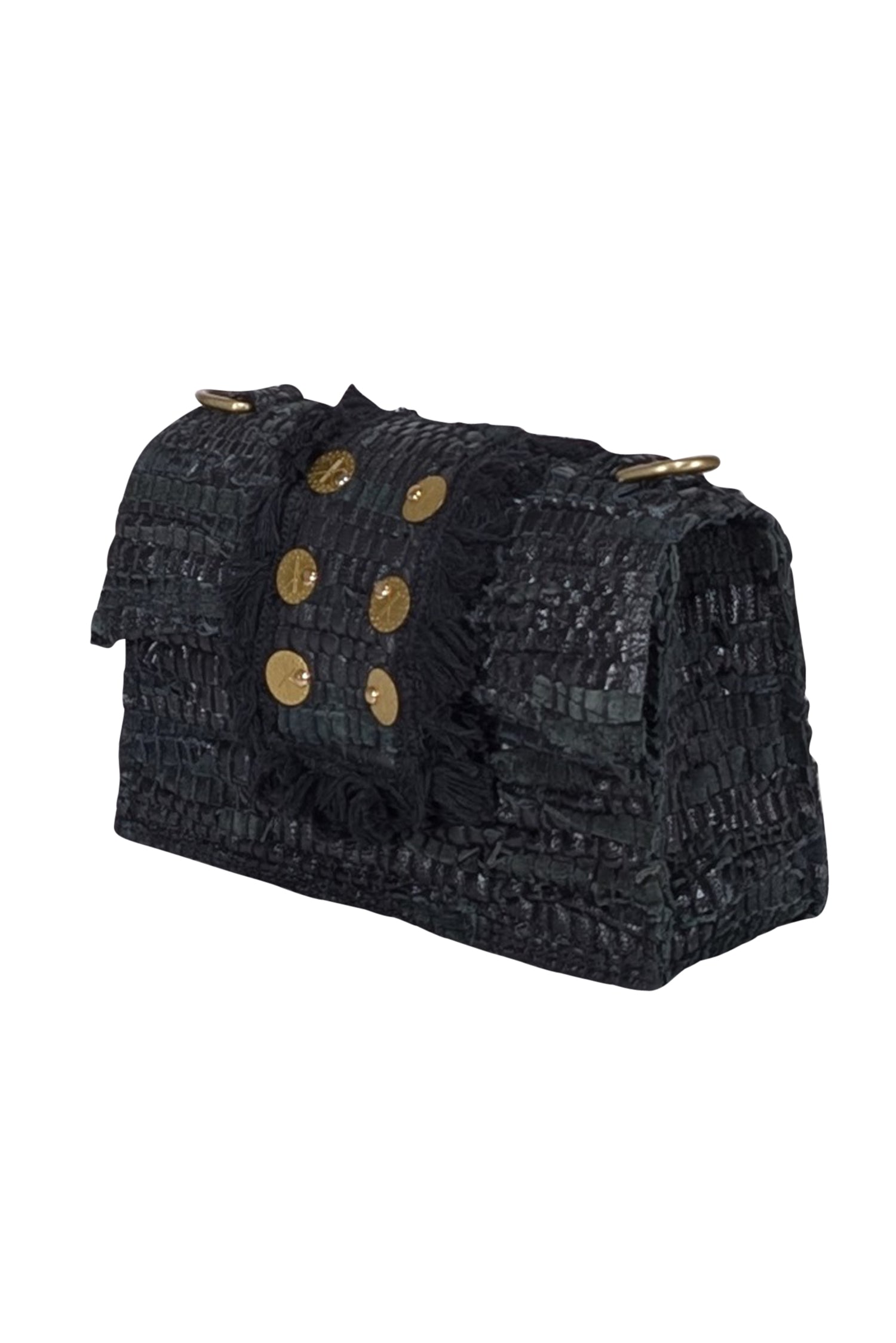 Koorreloo - The New Yorker Soho Flap Bag: Black Leather & Suede Woven