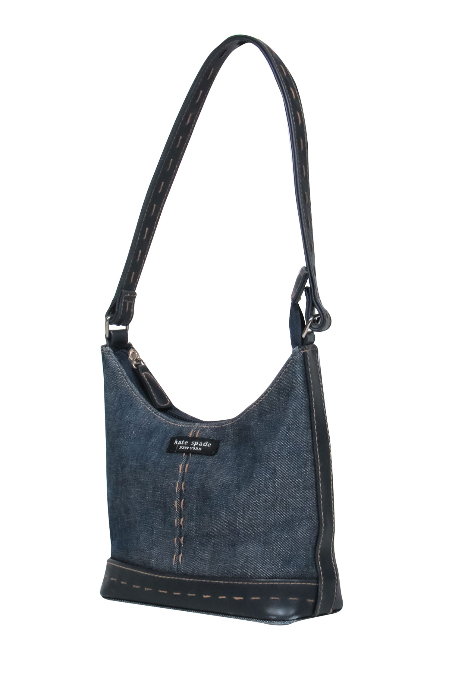 Kate Spade Dark Wash Denim & Leather Stitched Mini Handbag - Chic and Stylish