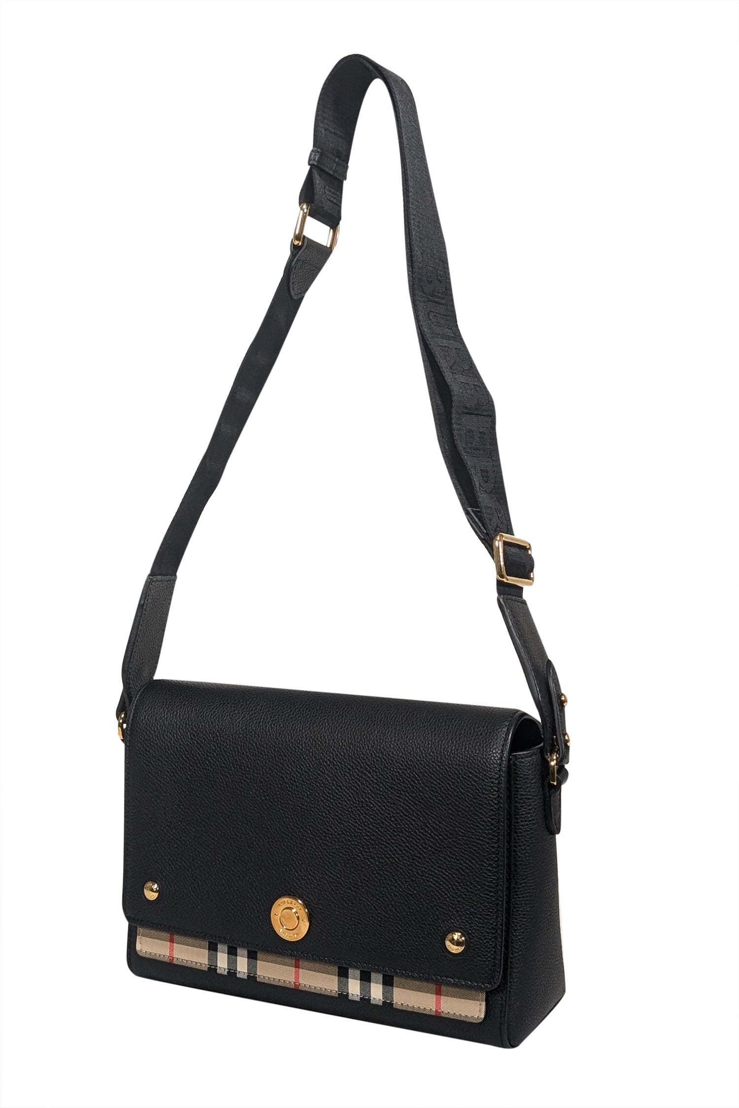 Burberry - Stunning Black Leather & Vintage Check Note Crossbody Bag