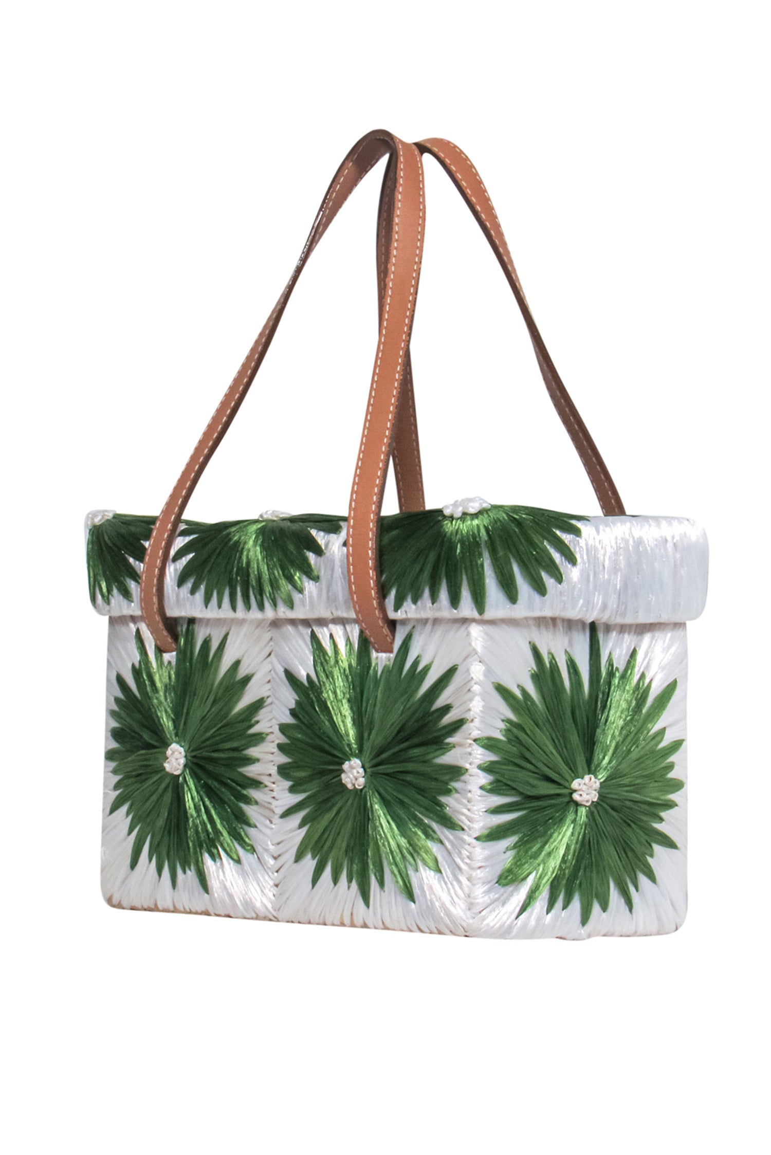 Kate Spade's Stunning Green & Ivory Floral Straw Handbag