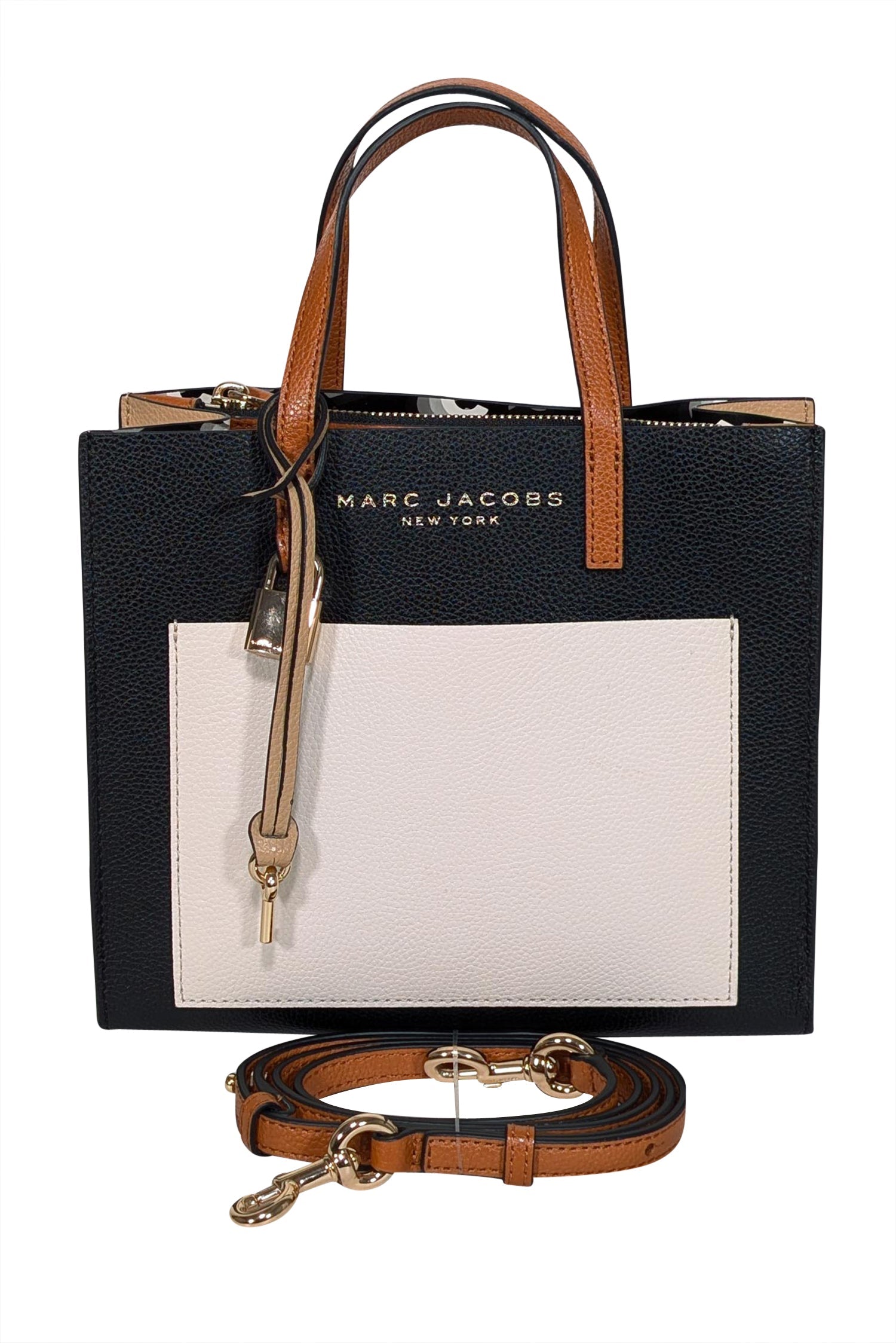 Marc Jacobs Mini Grind Colorblock Leather Crossbody Bag in Black, Cream, & Tan