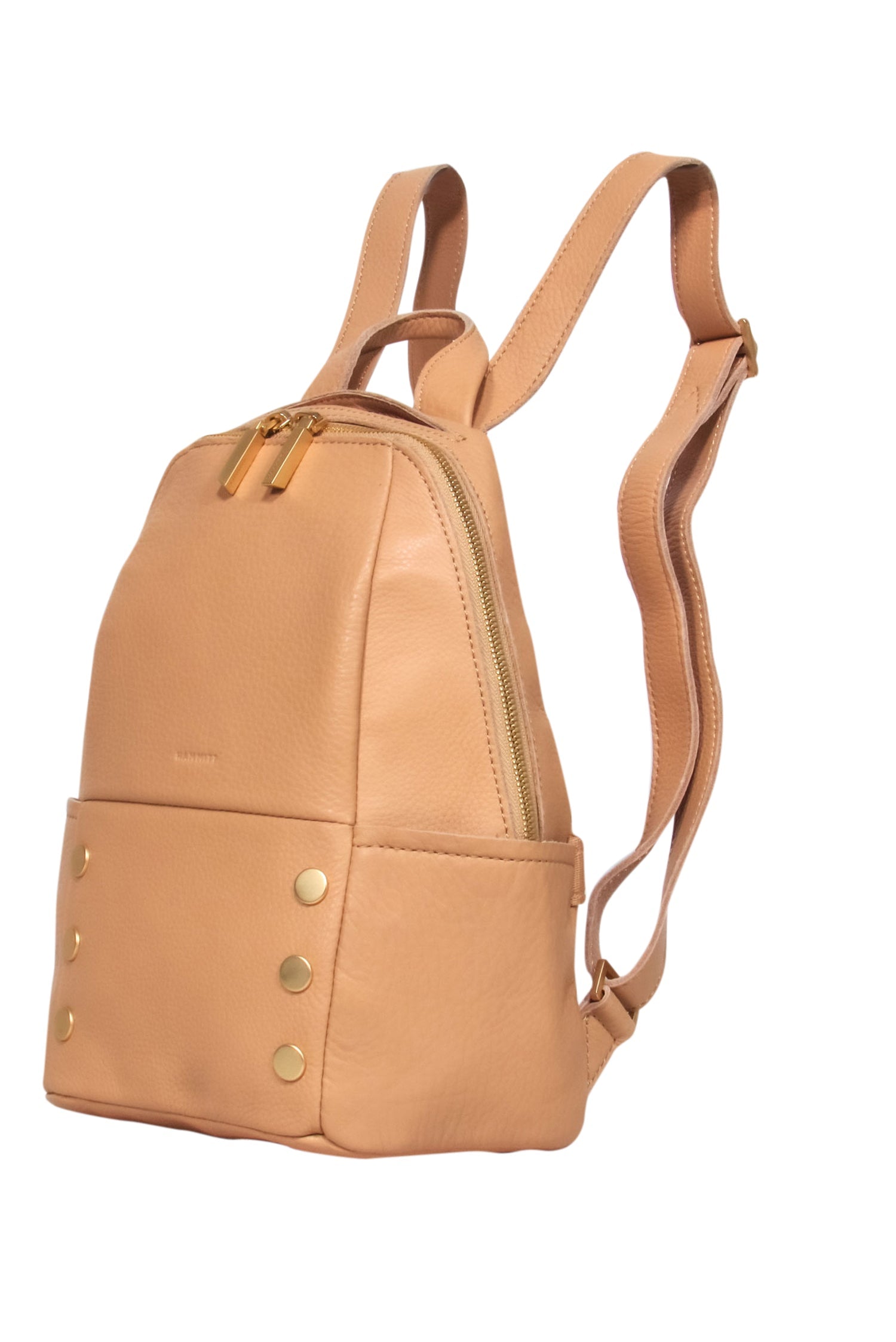 Hammitt's Stunning Beige Leather Mini Backpack Purse with Gold Studs